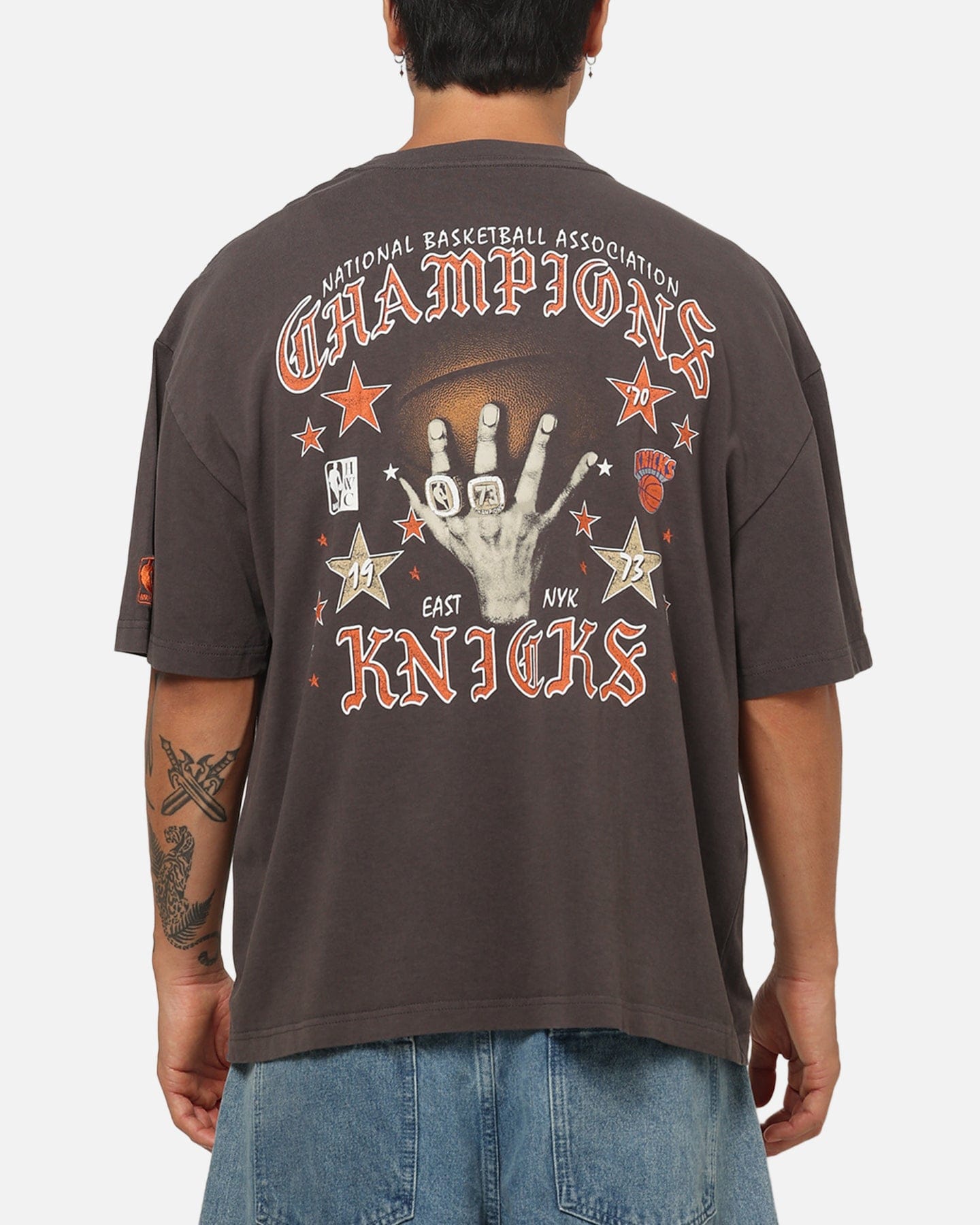 Mitchell & NESS New York Knicks Blackletter Champs Box T - Shirt Slate