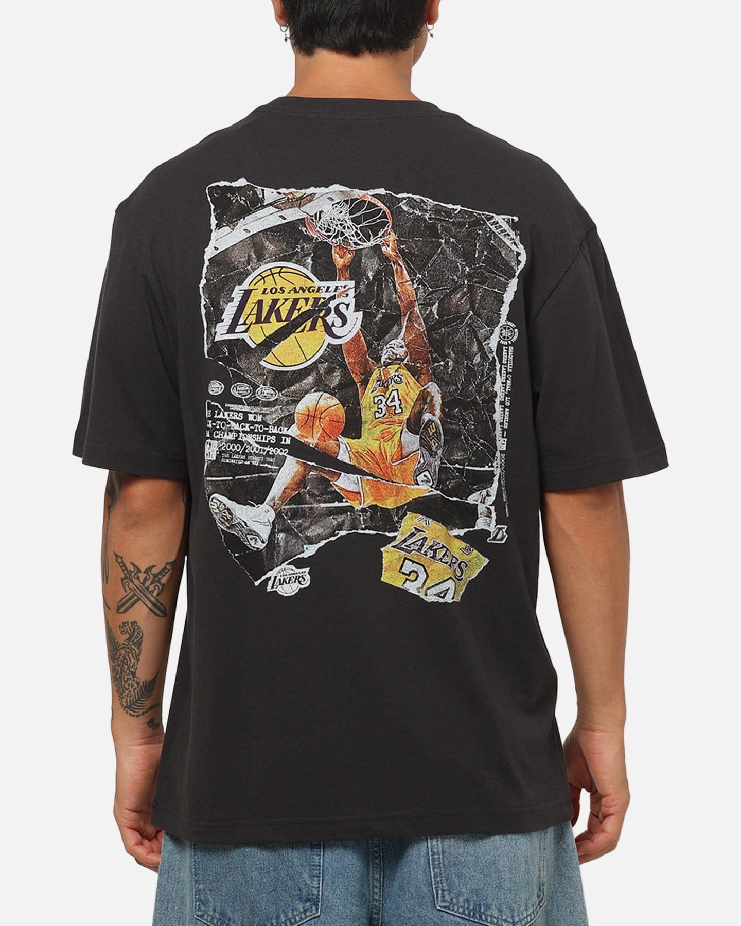 Mitchell & NESS Los Angeles Lakers Shaquille O'Neal Ripped Player T - Shirt Washed Black