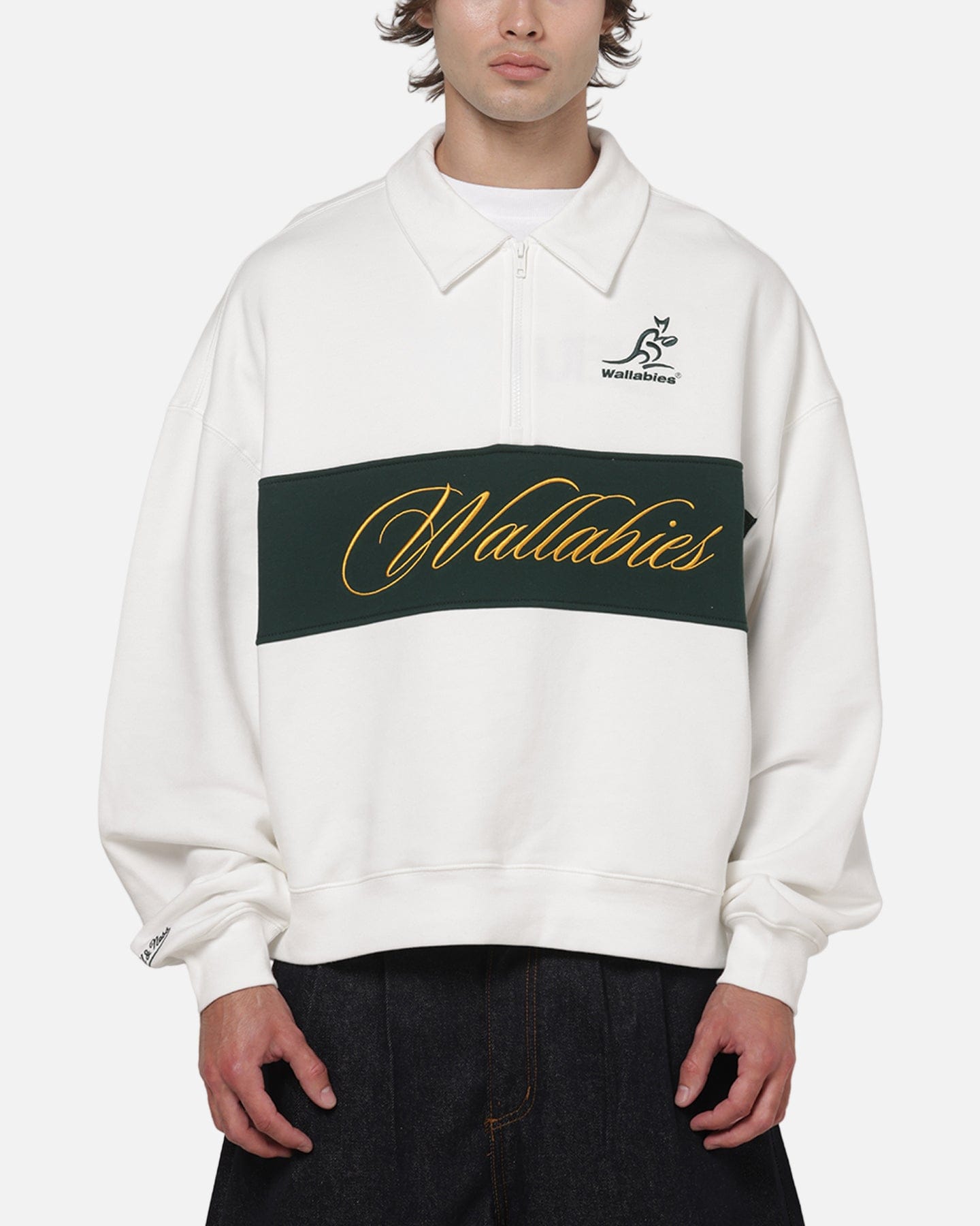 Mitchell & NESS Wallabies Heritage Quarter Zip Crewneck Vintage White