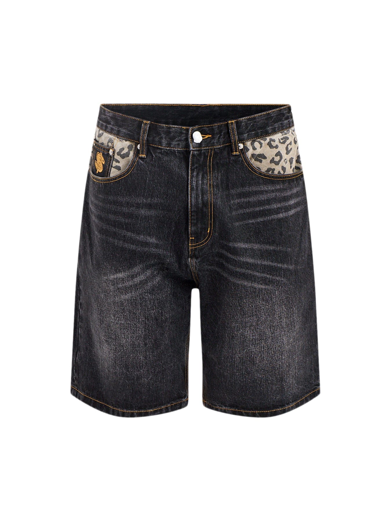 Billionaire Boys Club Leopard Print Panel Astro Denim Shorts Black