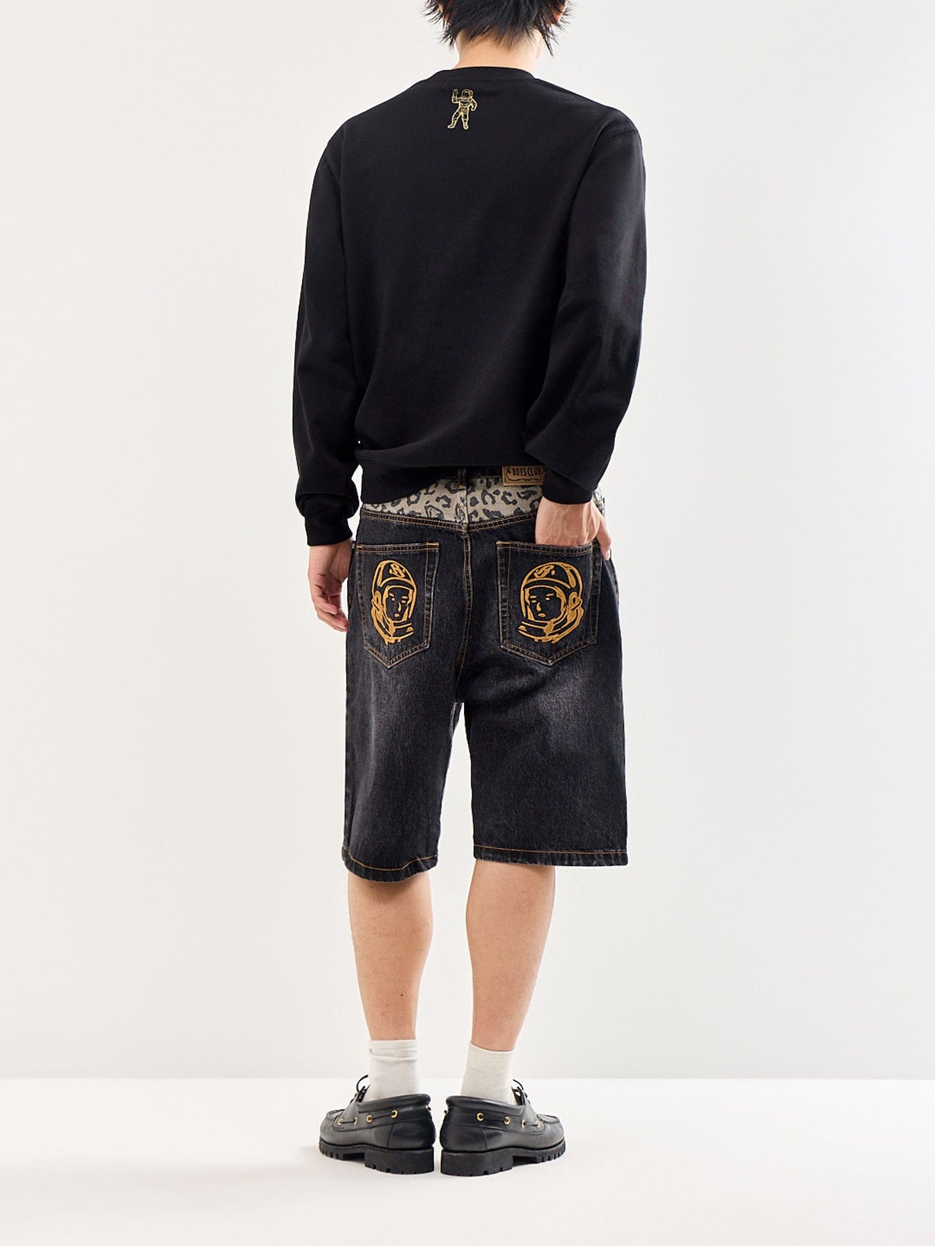Billionaire Boys Club Leopard Print Panel Astro Denim Shorts Black