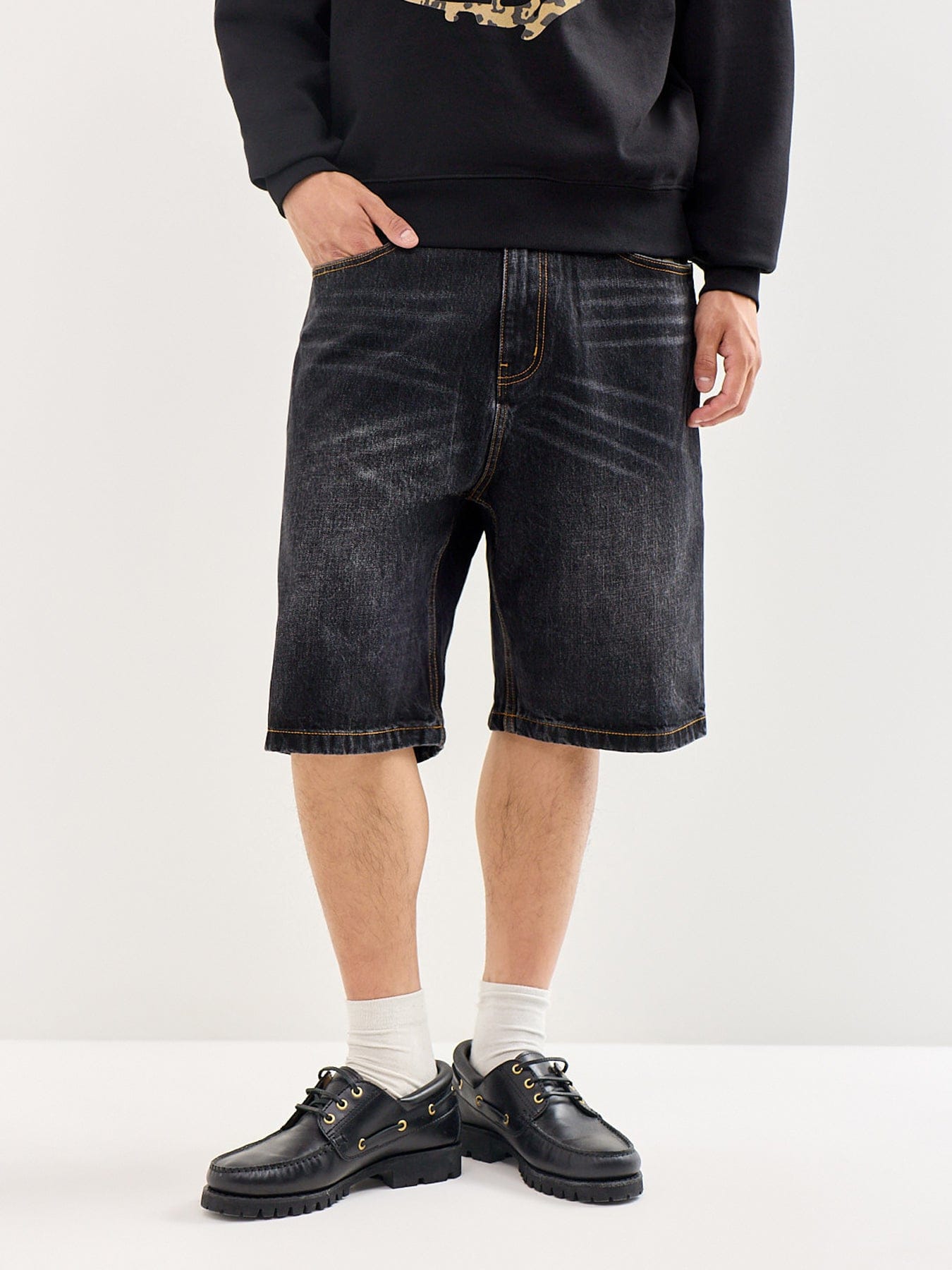 Billionaire Boys Club Leopard Print Panel Astro Denim Shorts Black
