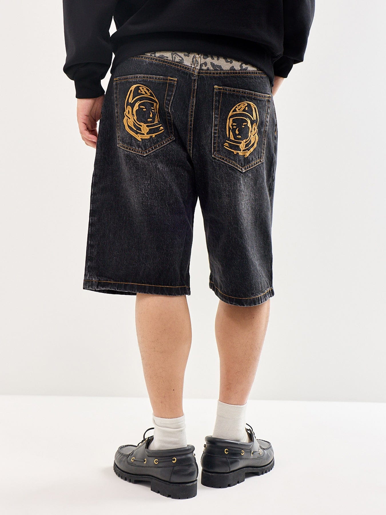 Billionaire Boys Club Leopard Print Panel Astro Denim Shorts Black