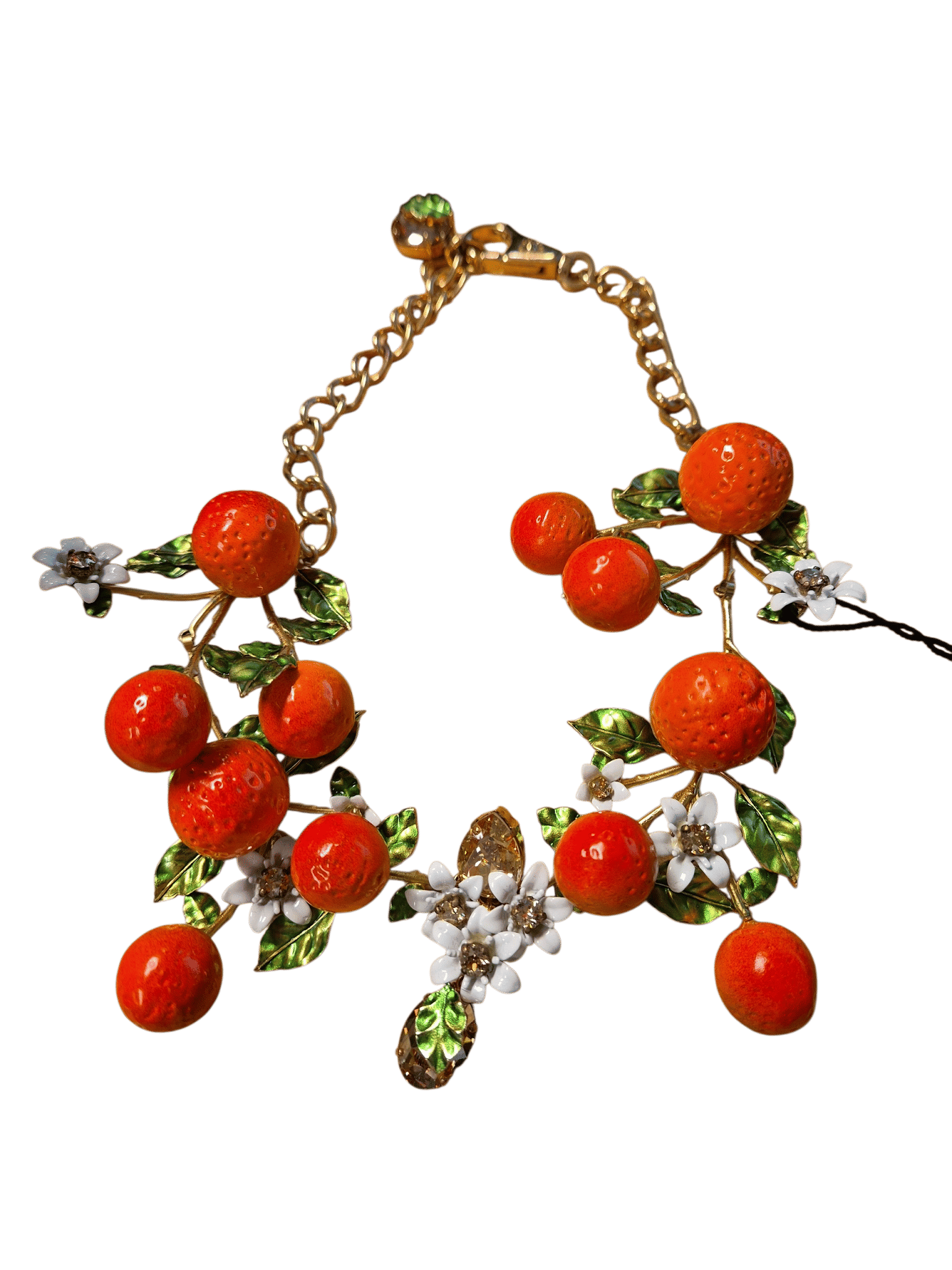 Dolce & Gabbana Necklace Gold chain Oranges With White Flowers And crystals DG1761A