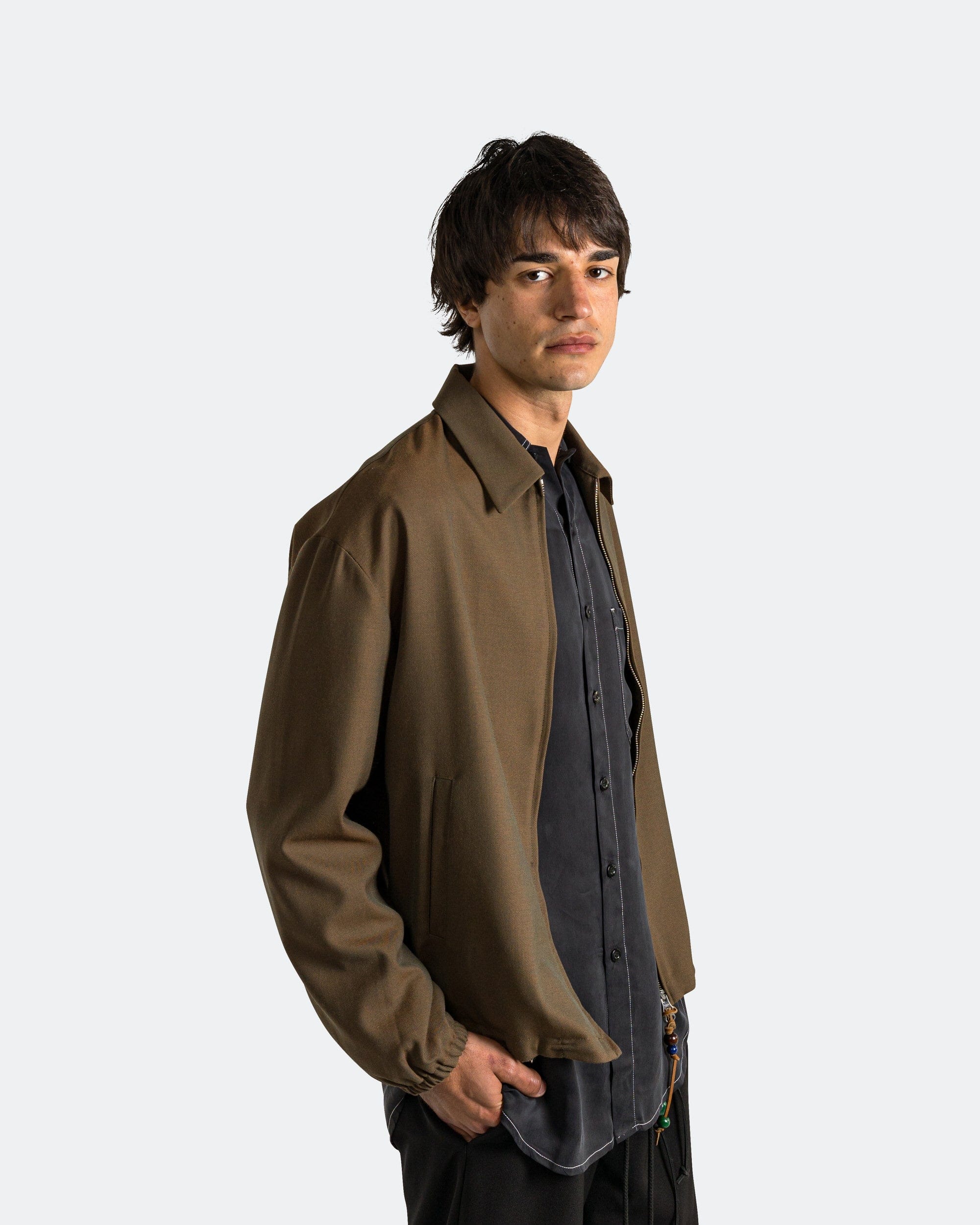 Song For The Mute Slim Coach Jacket - Brown Chambre Gabardine