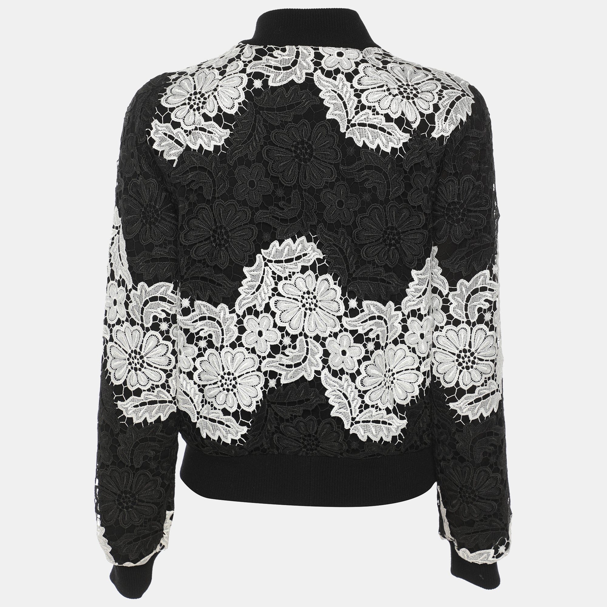 Alice + Olivia Black/white Floral Lace Bomber Jacket