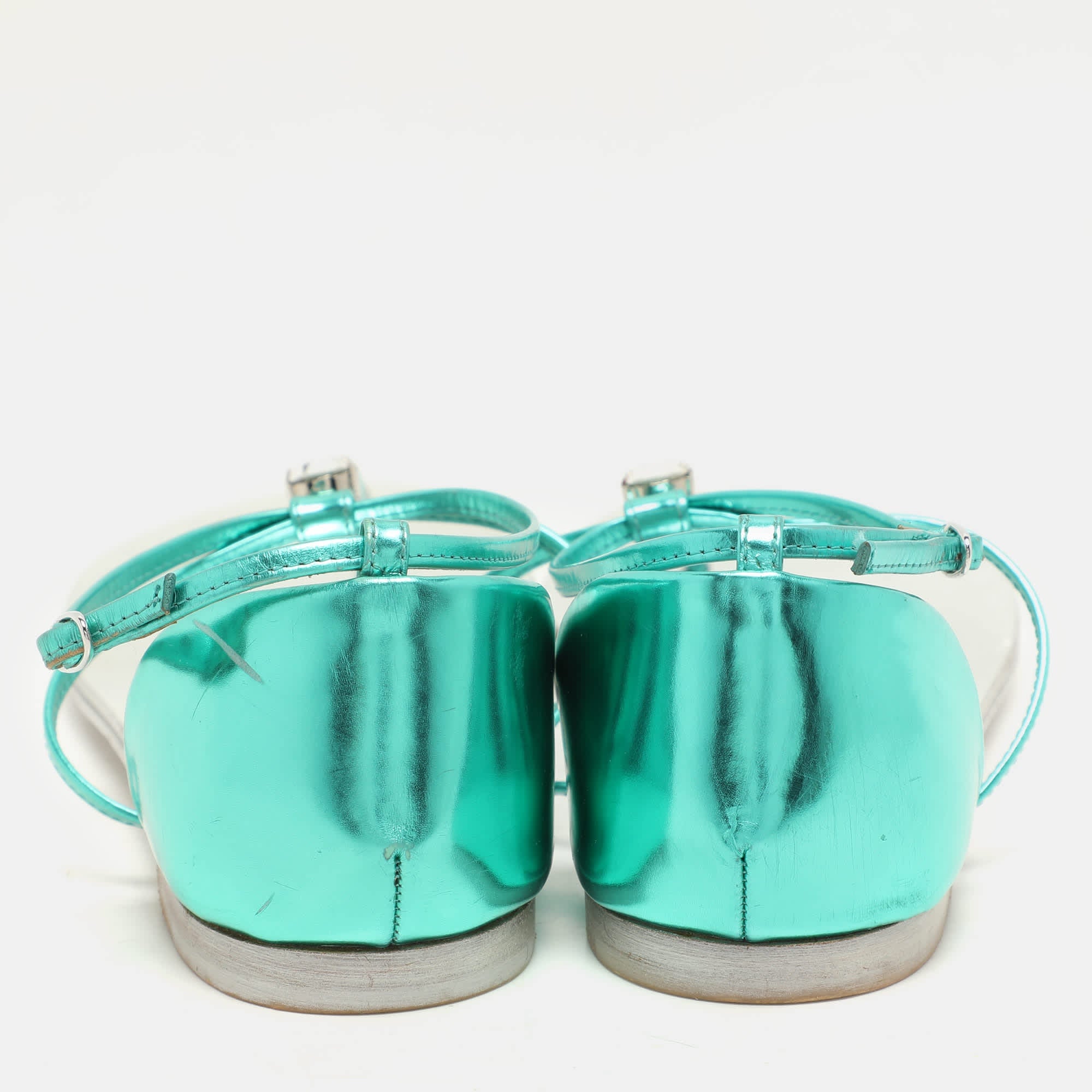 Giuseppe Zanotti Green Leather Embellished Flat Sandals