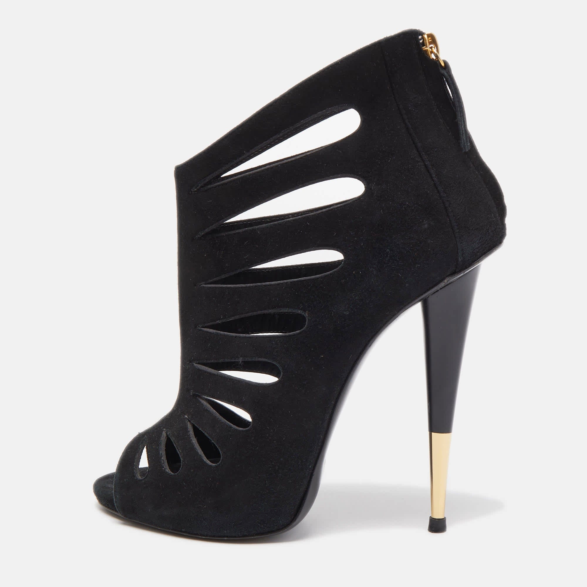 Giuseppe Zanotti Black Suede Cut Out Peep Toe Booties