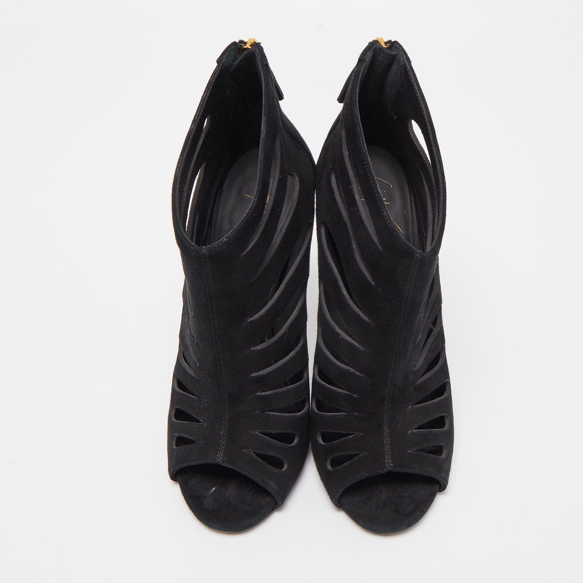 Giuseppe Zanotti Black Suede Cut Out Peep Toe Booties