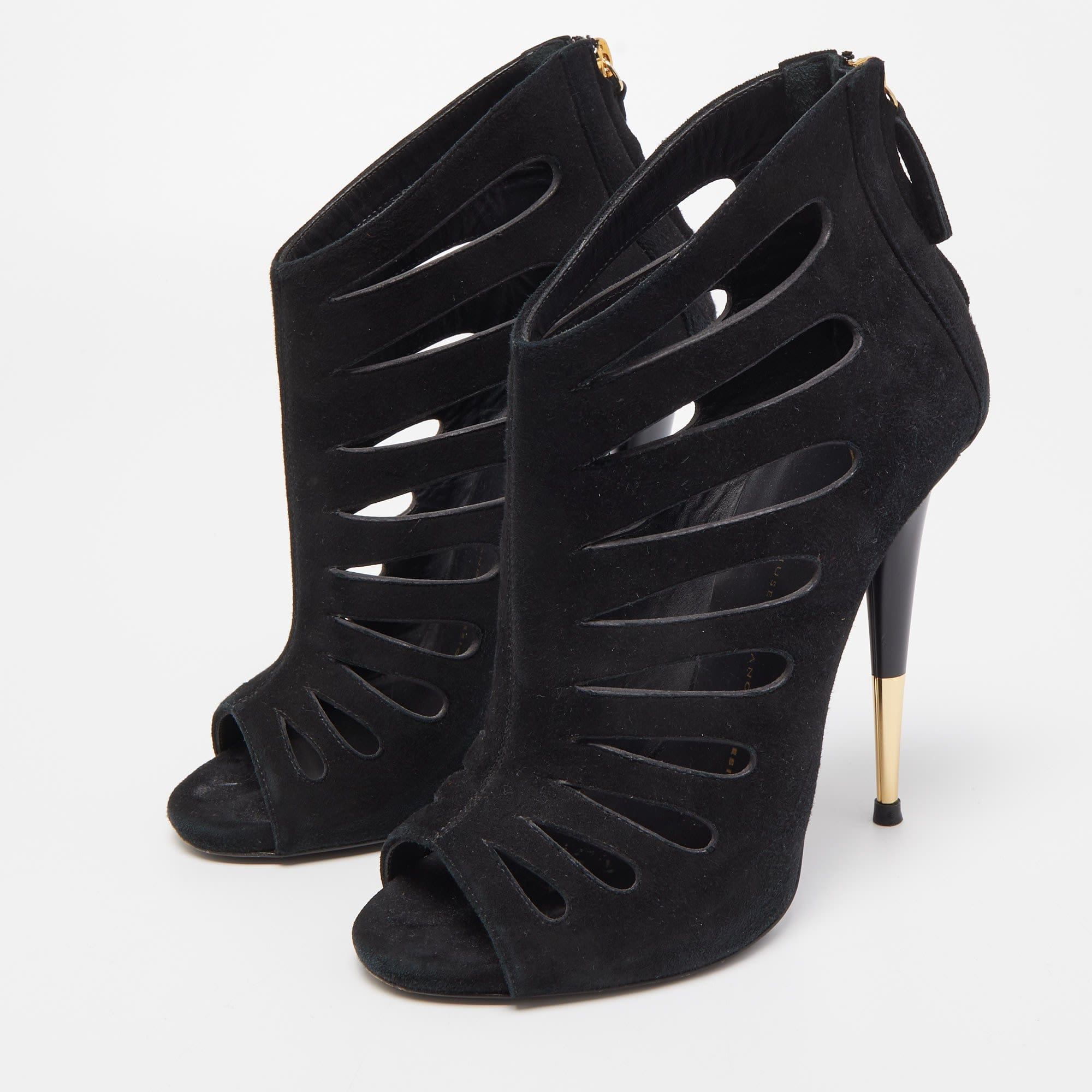 Giuseppe Zanotti Black Suede Cut Out Peep Toe Booties