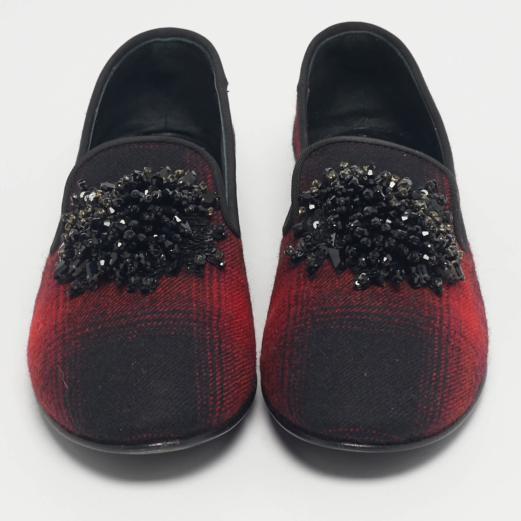 Giuseppe Zanotti Black/red Fabric Leather Crystal Embellished Loafers