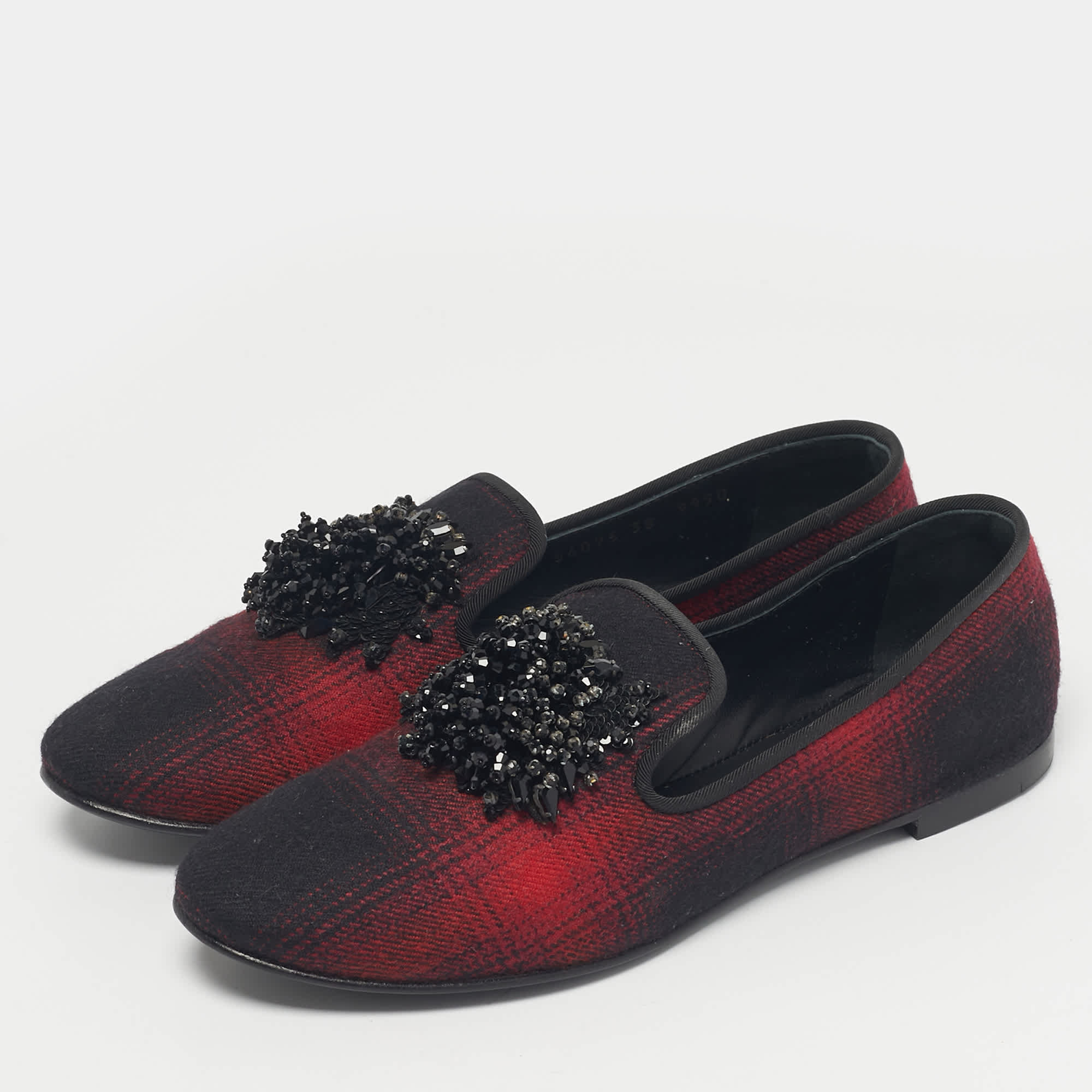 Giuseppe Zanotti Black/red Fabric Leather Crystal Embellished Loafers