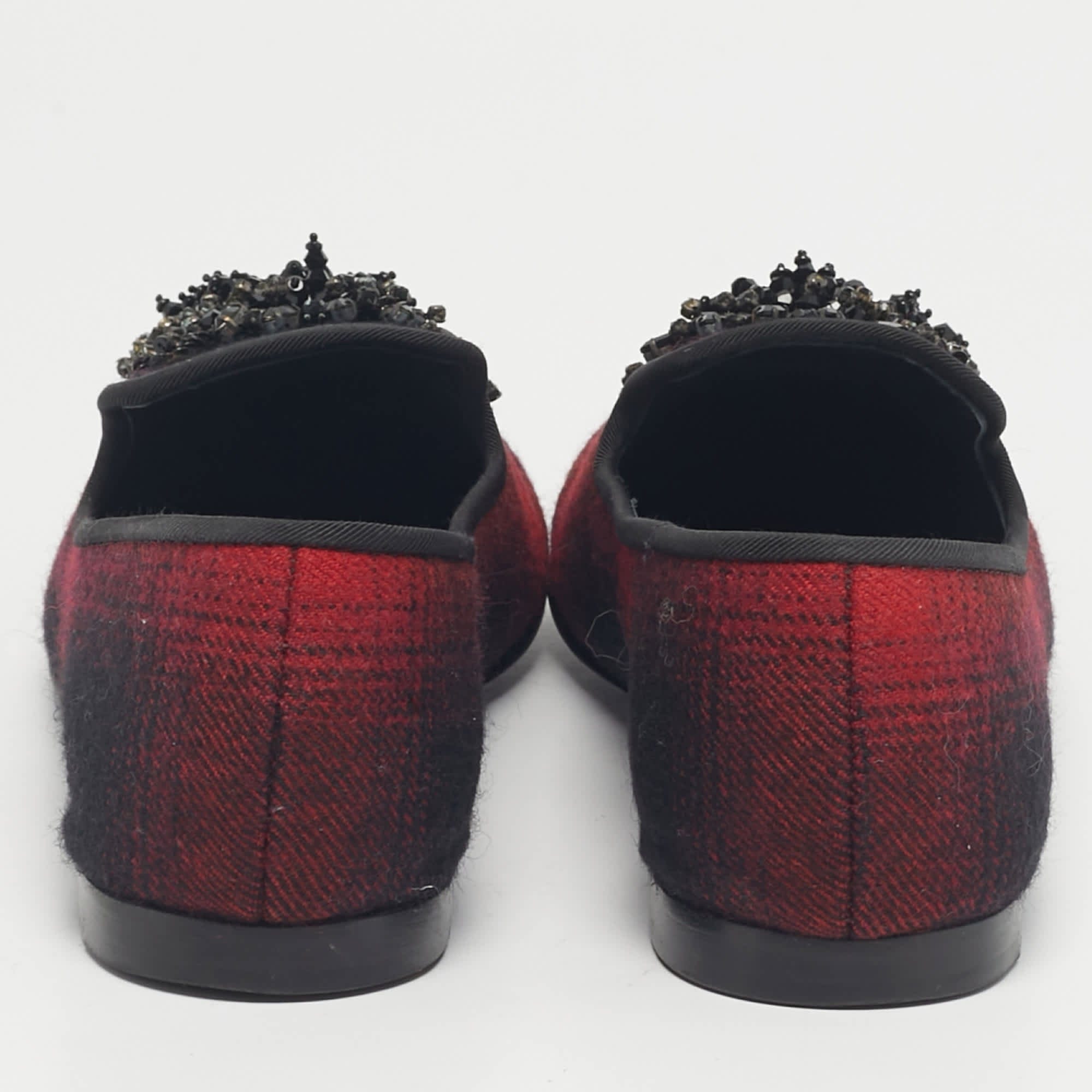 Giuseppe Zanotti Black/red Fabric Leather Crystal Embellished Loafers