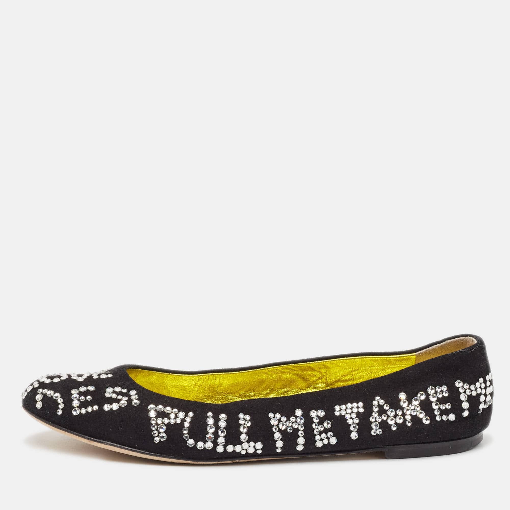 Giuseppe Zanotti Black Suede Crystal Embellished Ballet Flats