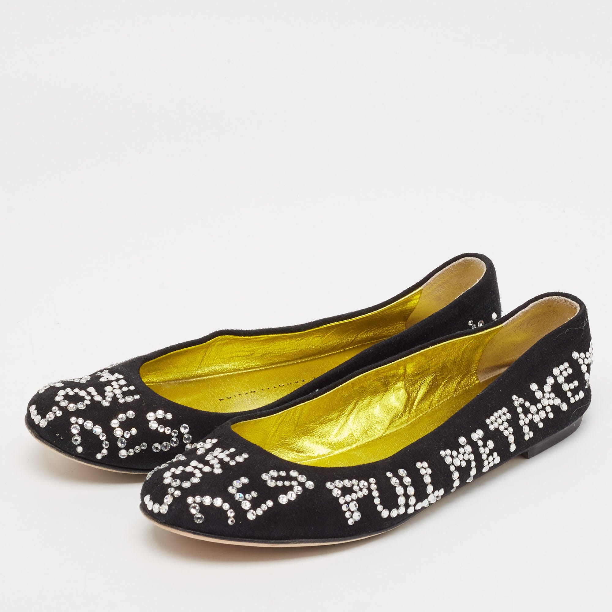 Giuseppe Zanotti Black Suede Crystal Embellished Ballet Flats