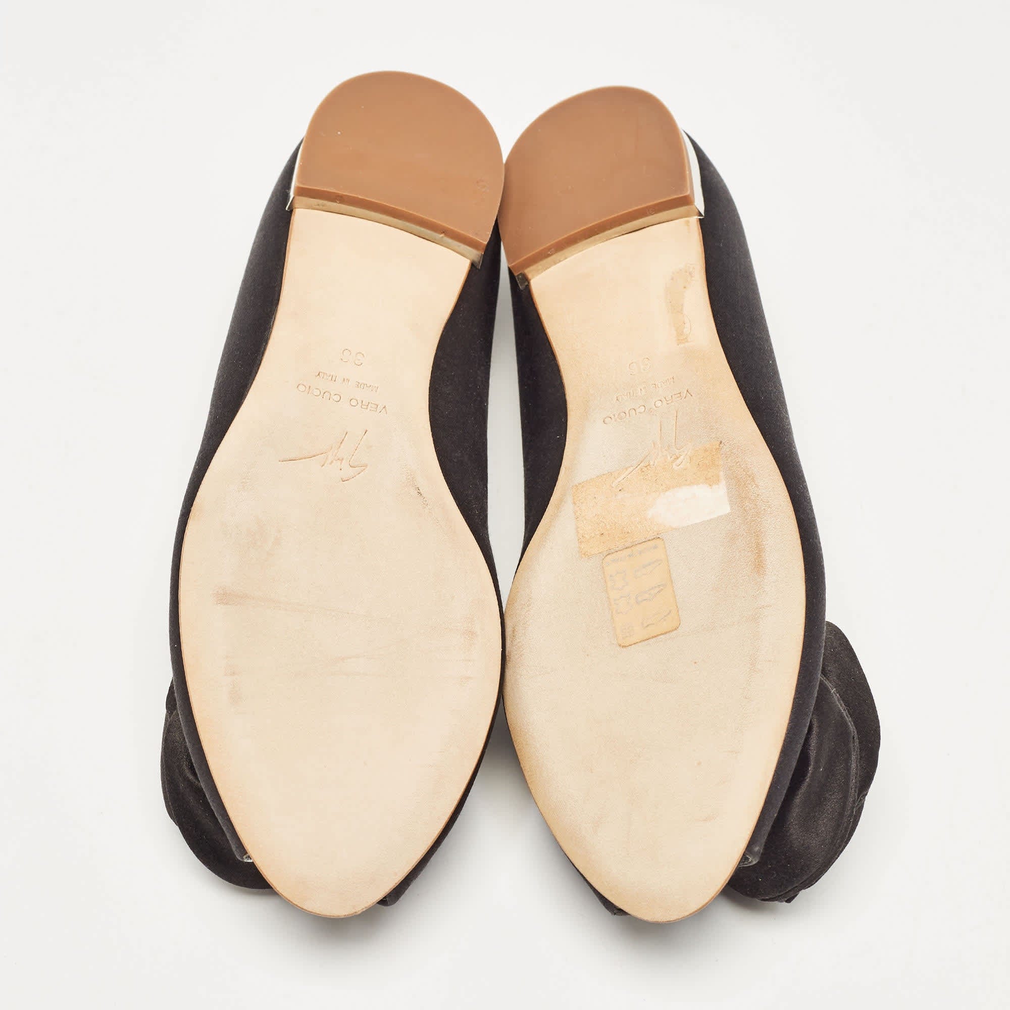 Giuseppe Zanotti Black Satin Flower Applique Ballet Flats