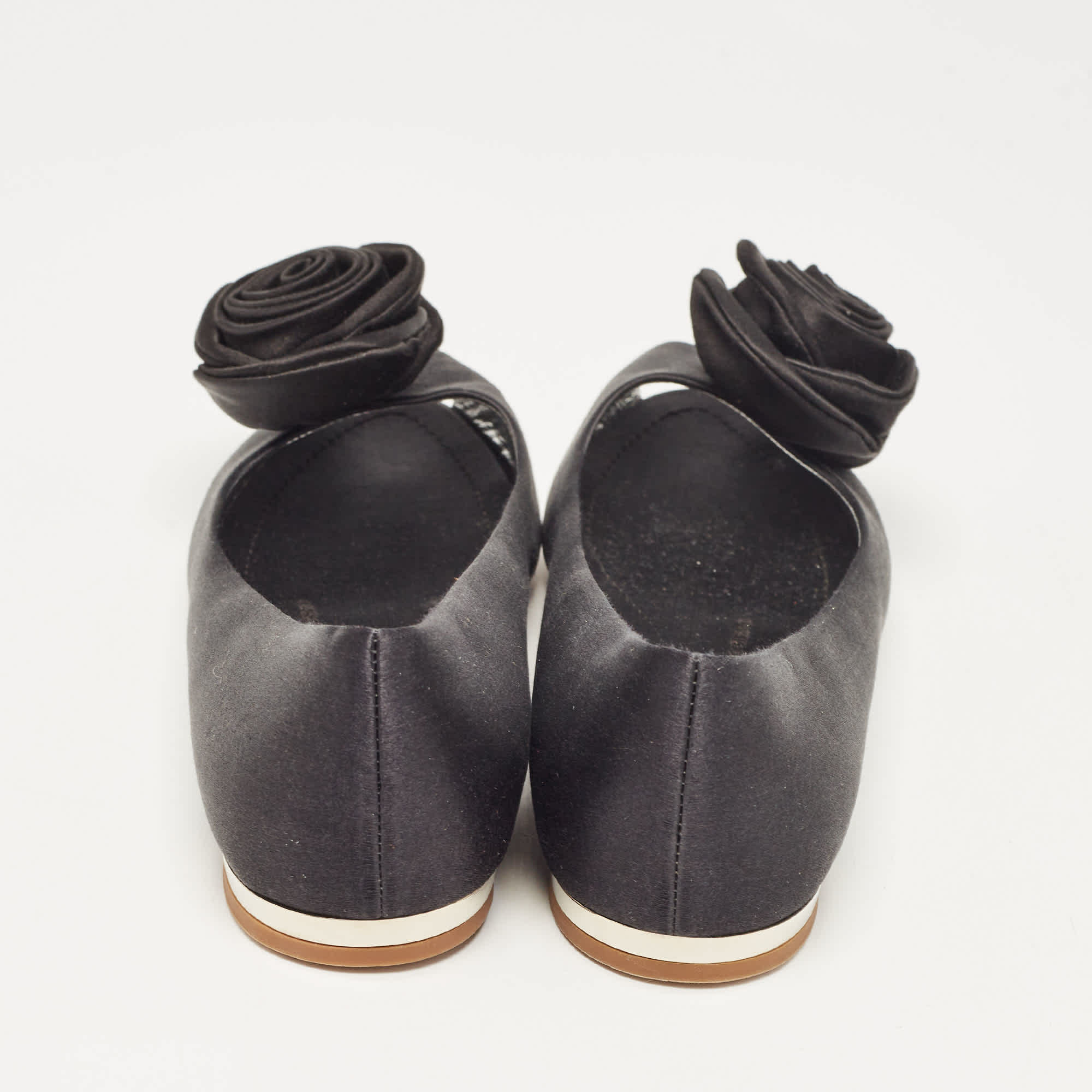 Giuseppe Zanotti Black Satin Flower Applique Ballet Flats