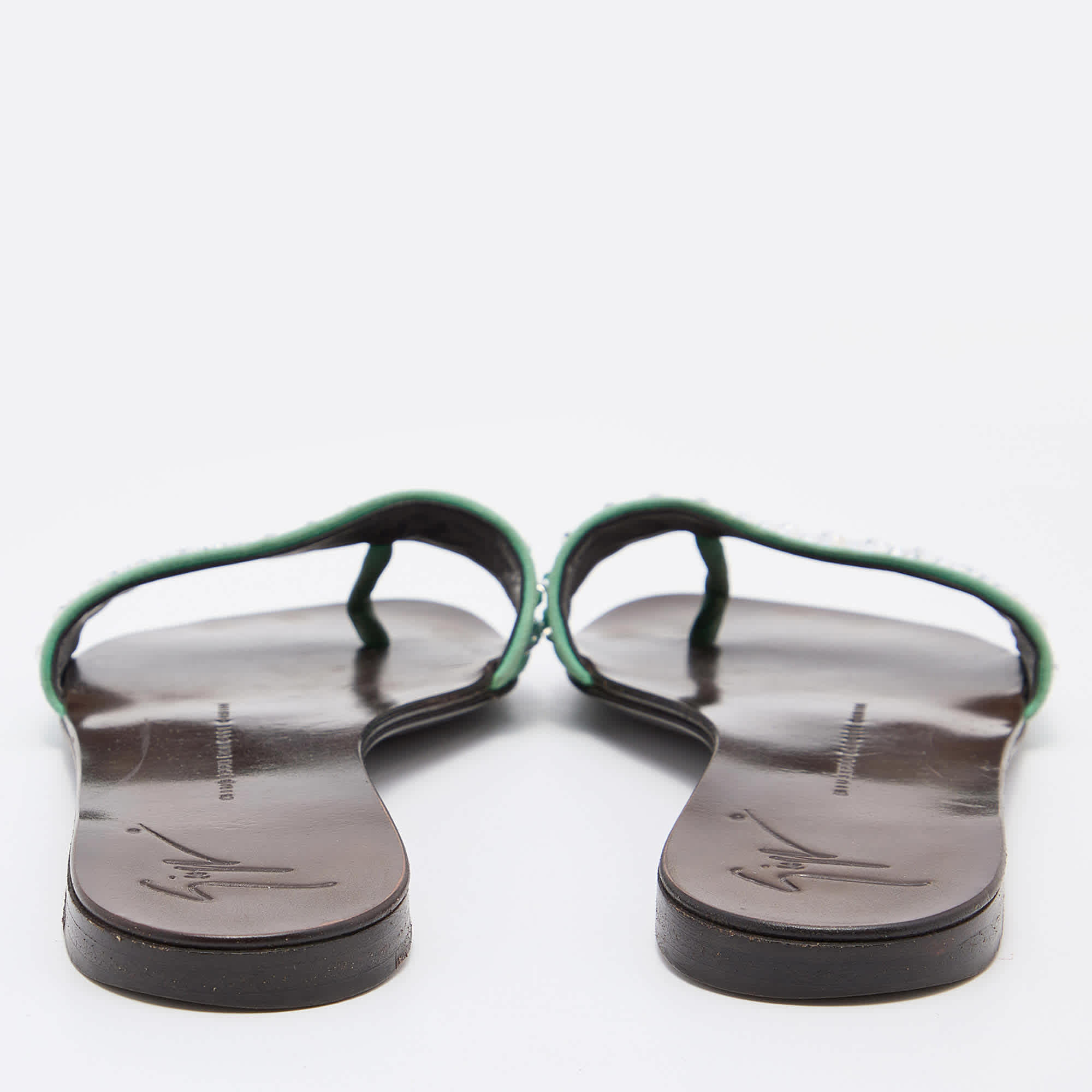 Giuseppe Zanotti Green Suede Leather Crystal Embellished Flat Slides