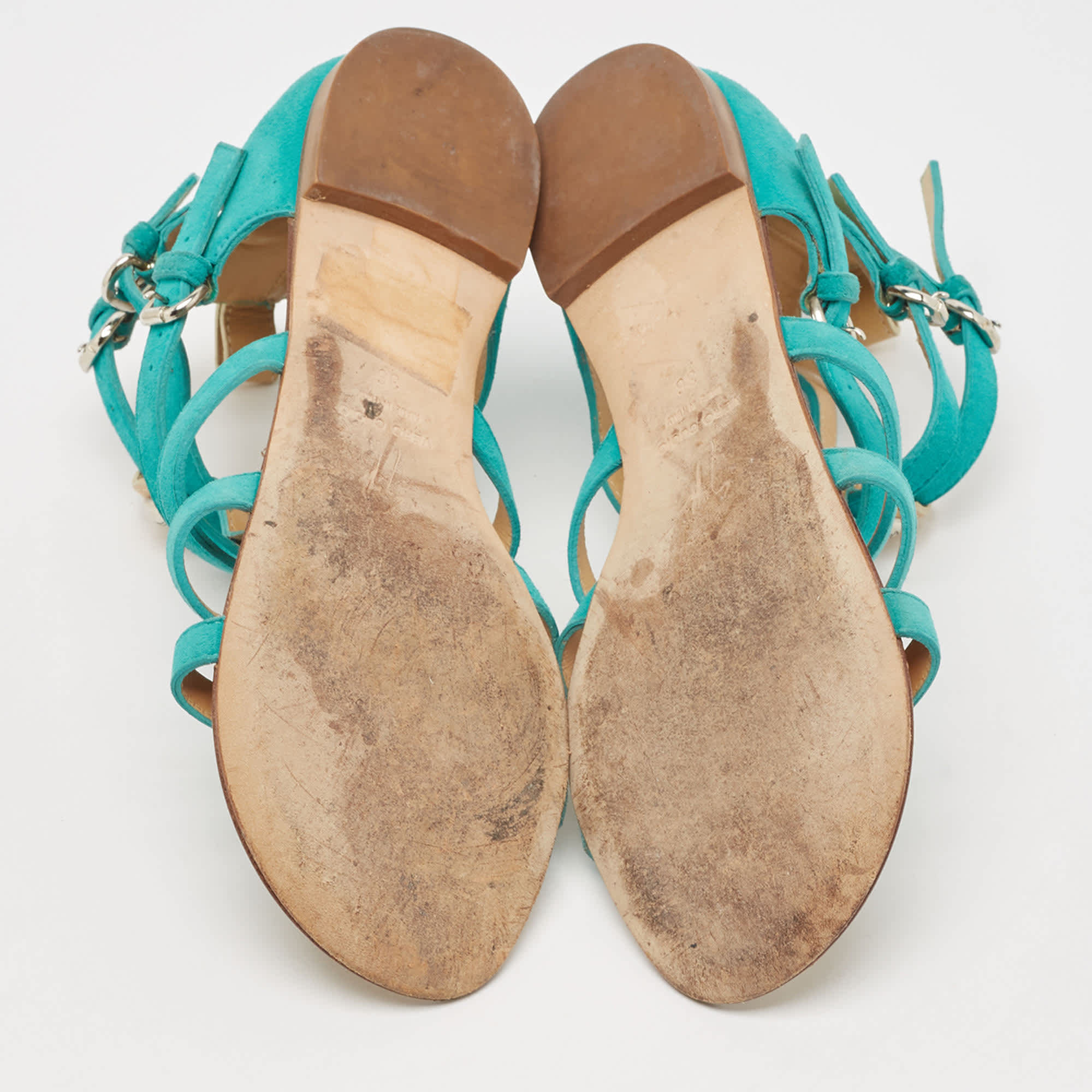 Giuseppe Zanotti Blue Suede Strappy Flat Slides