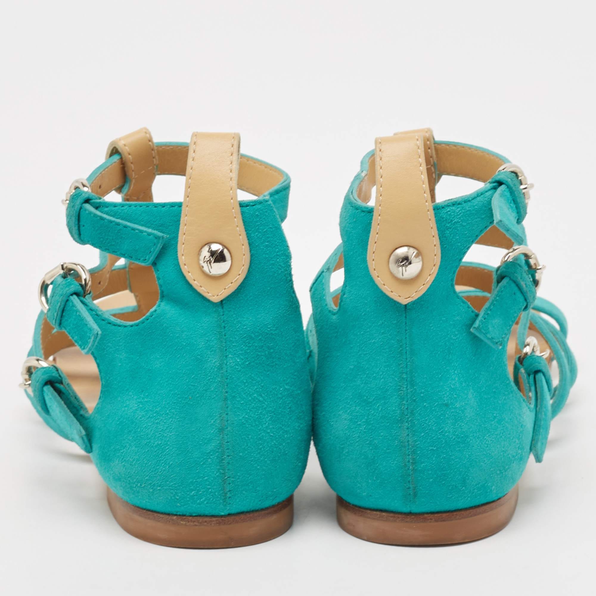 Giuseppe Zanotti Blue Suede Strappy Flat Slides