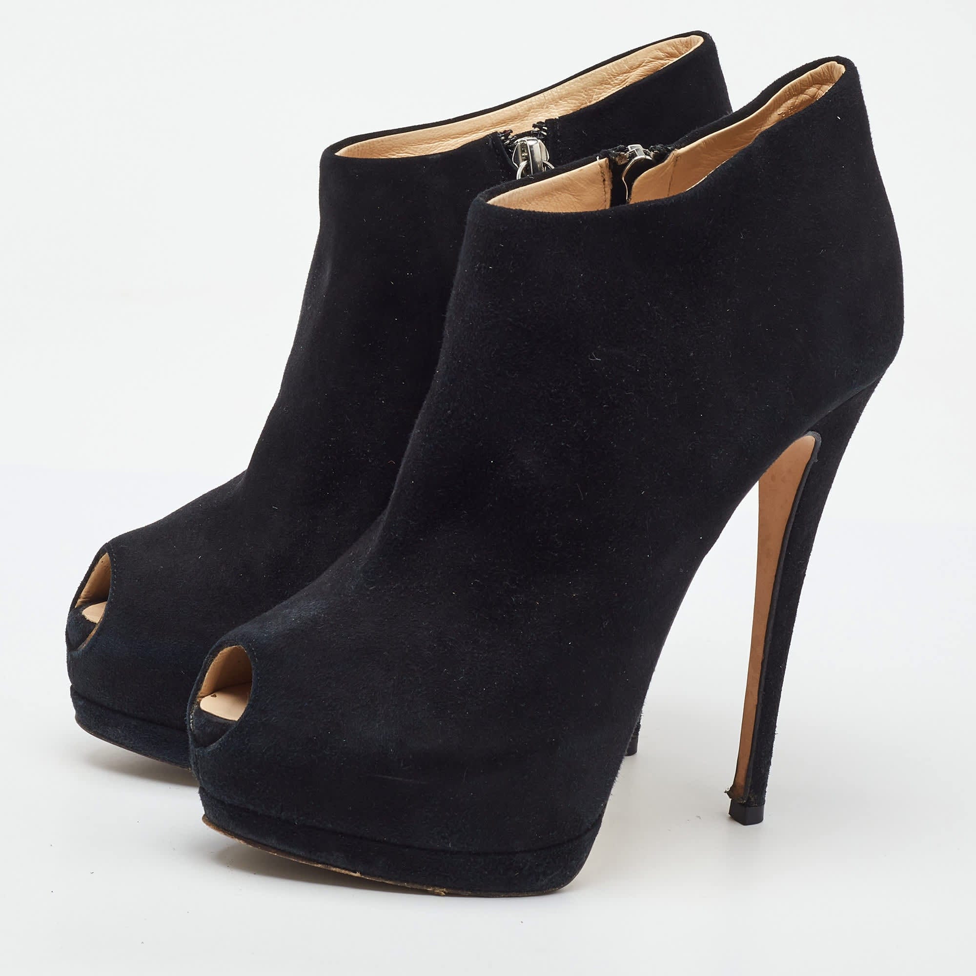 Giuseppe Zanotti Black Suede Peep Toe Platform Ankle Booties