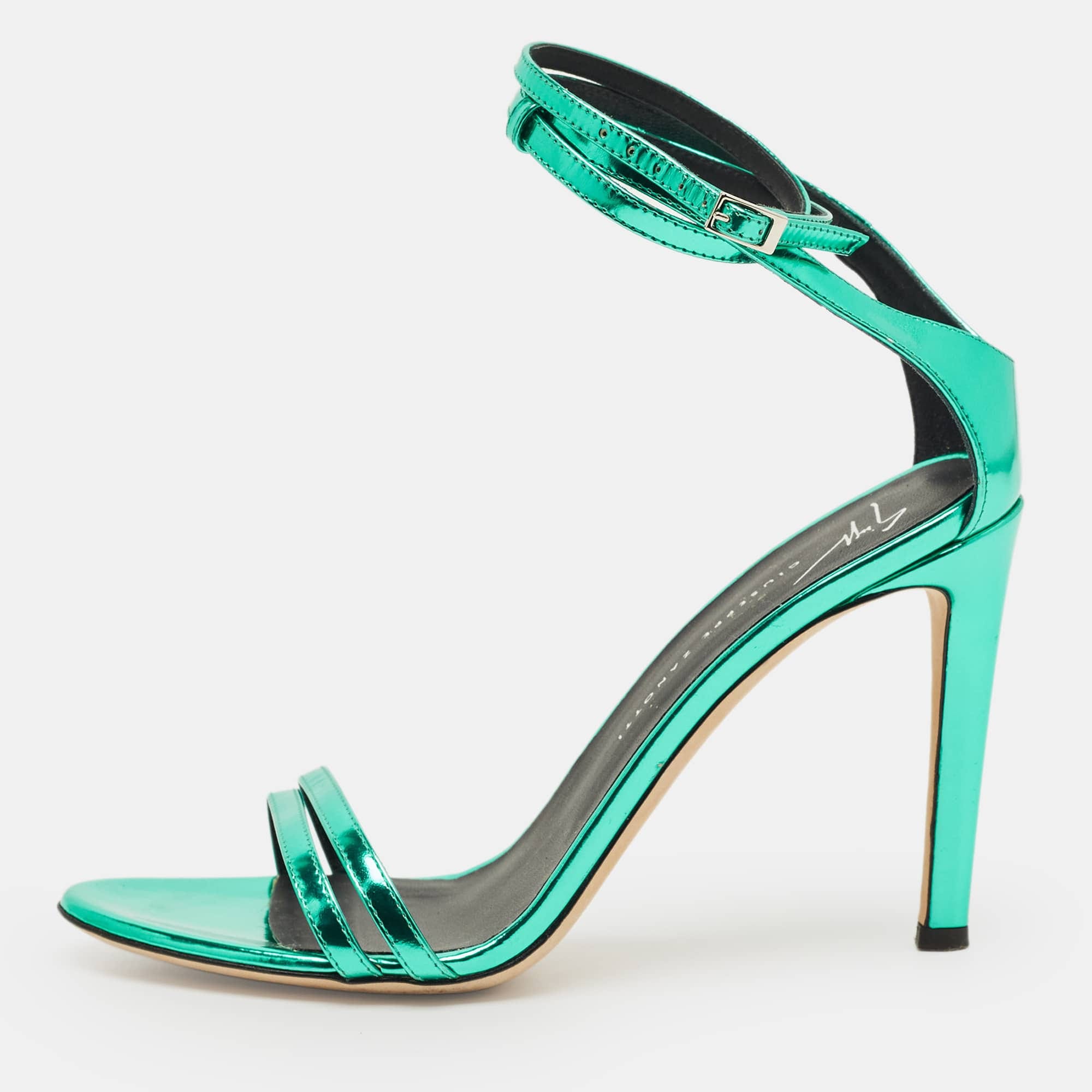Giuseppe Zanotti Green Patent Leather Catia Ankle Strap Sandals