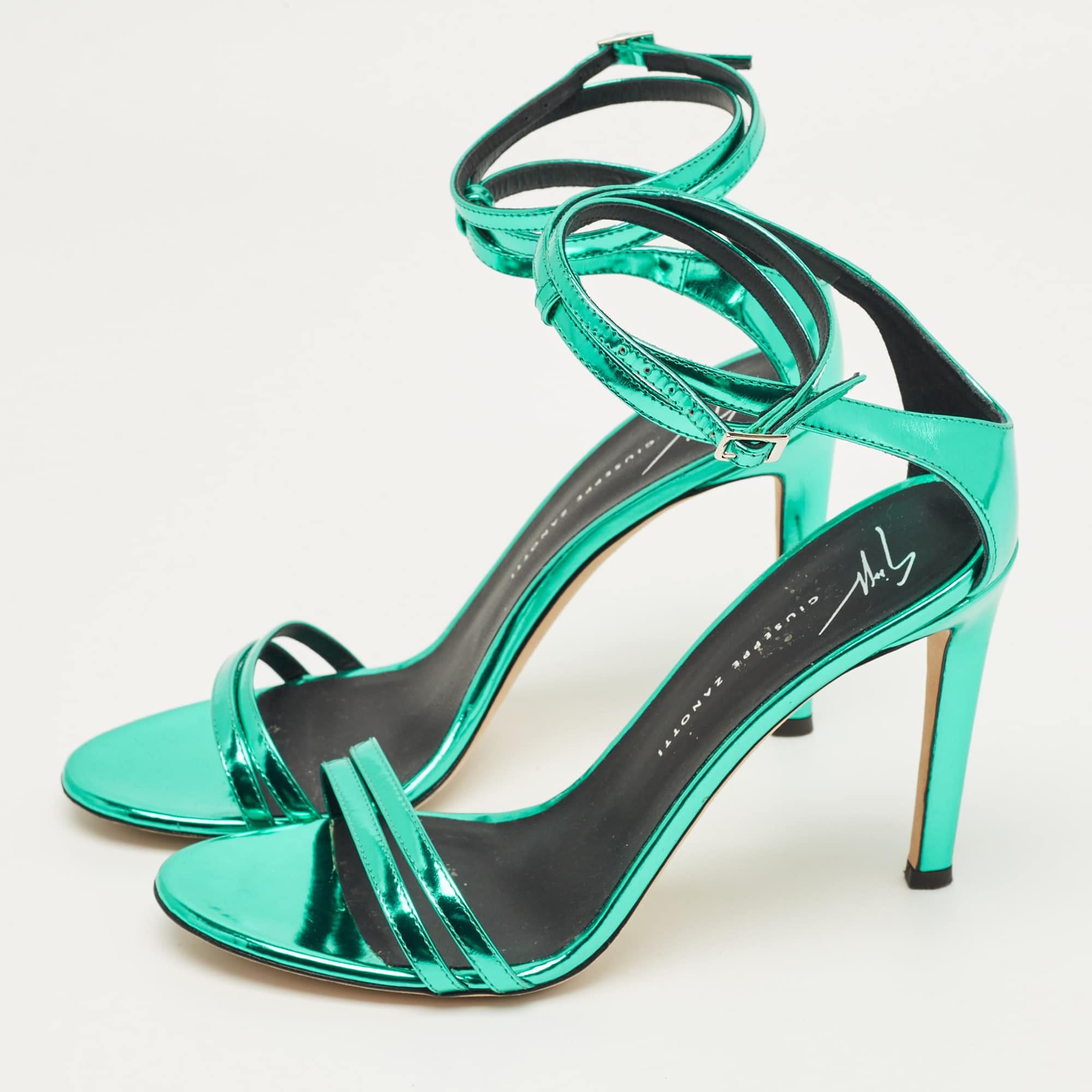 Giuseppe Zanotti Green Patent Leather Catia Ankle Strap Sandals
