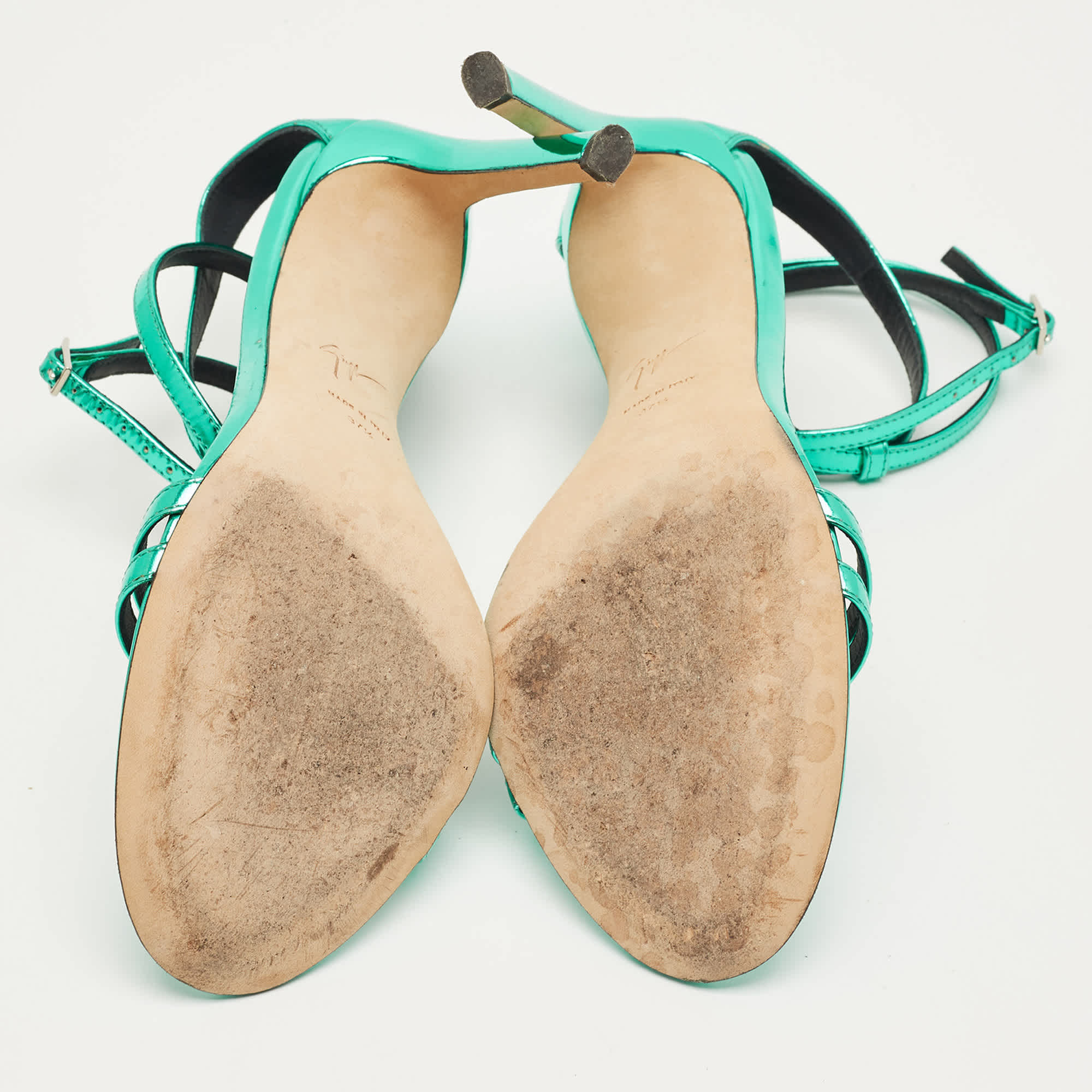 Giuseppe Zanotti Green Patent Leather Catia Ankle Strap Sandals