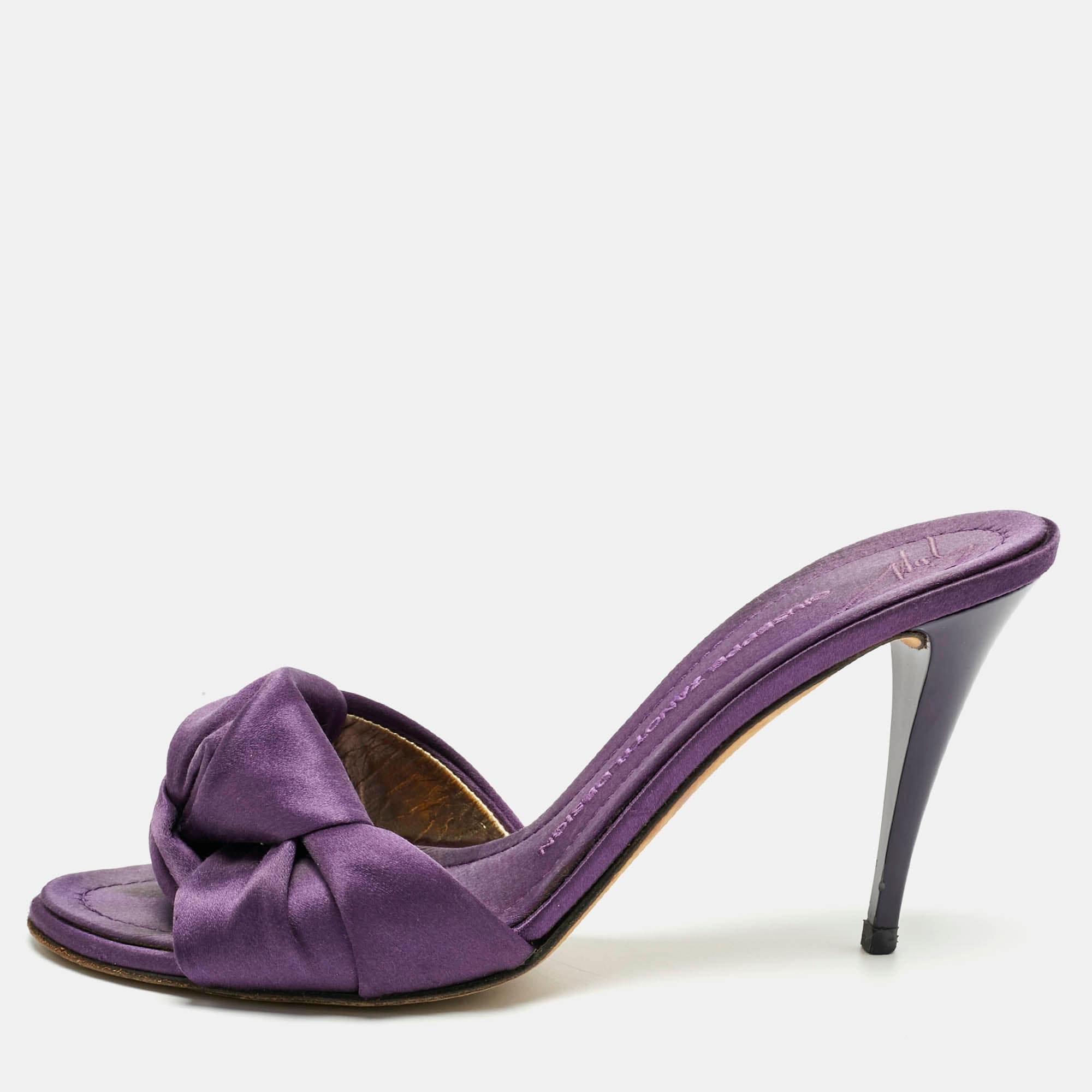 Giuseppe Zanotti Purple Satin Knot Slide Sandals