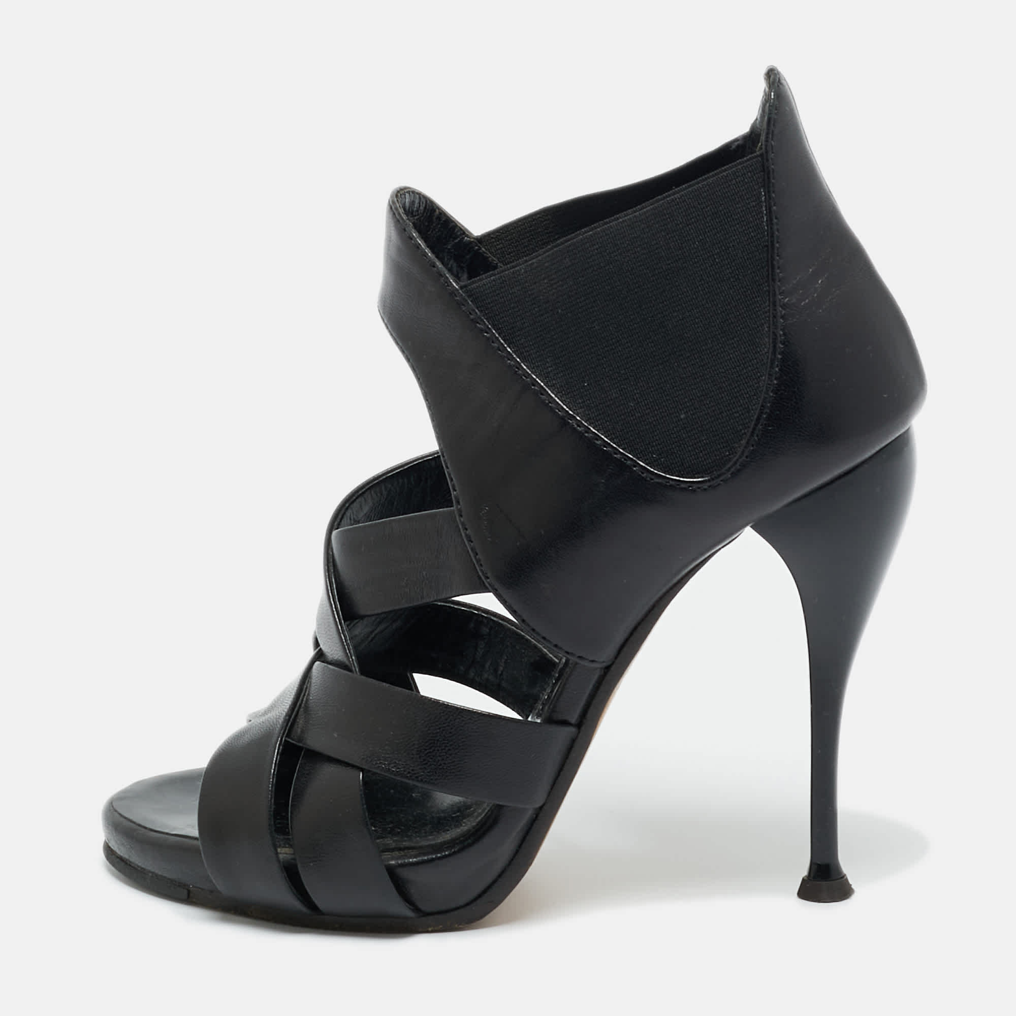 Giuseppe Zanotti Black Leather Crisscross Ankle Strap Sandals