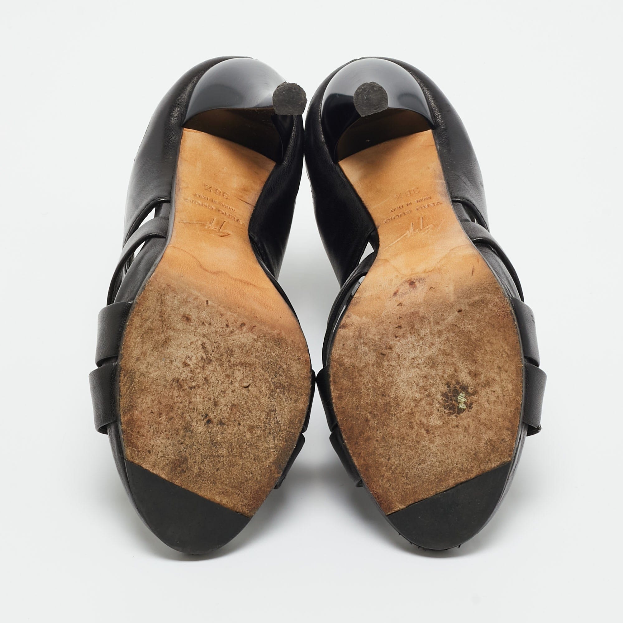 Giuseppe Zanotti Black Leather Crisscross Ankle Strap Sandals