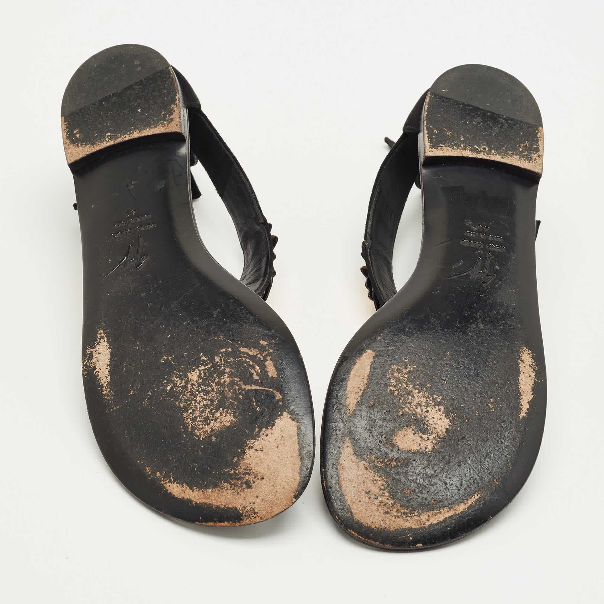 Giuseppe Zanotti Black Suede Crystal Embellished Thong Flats