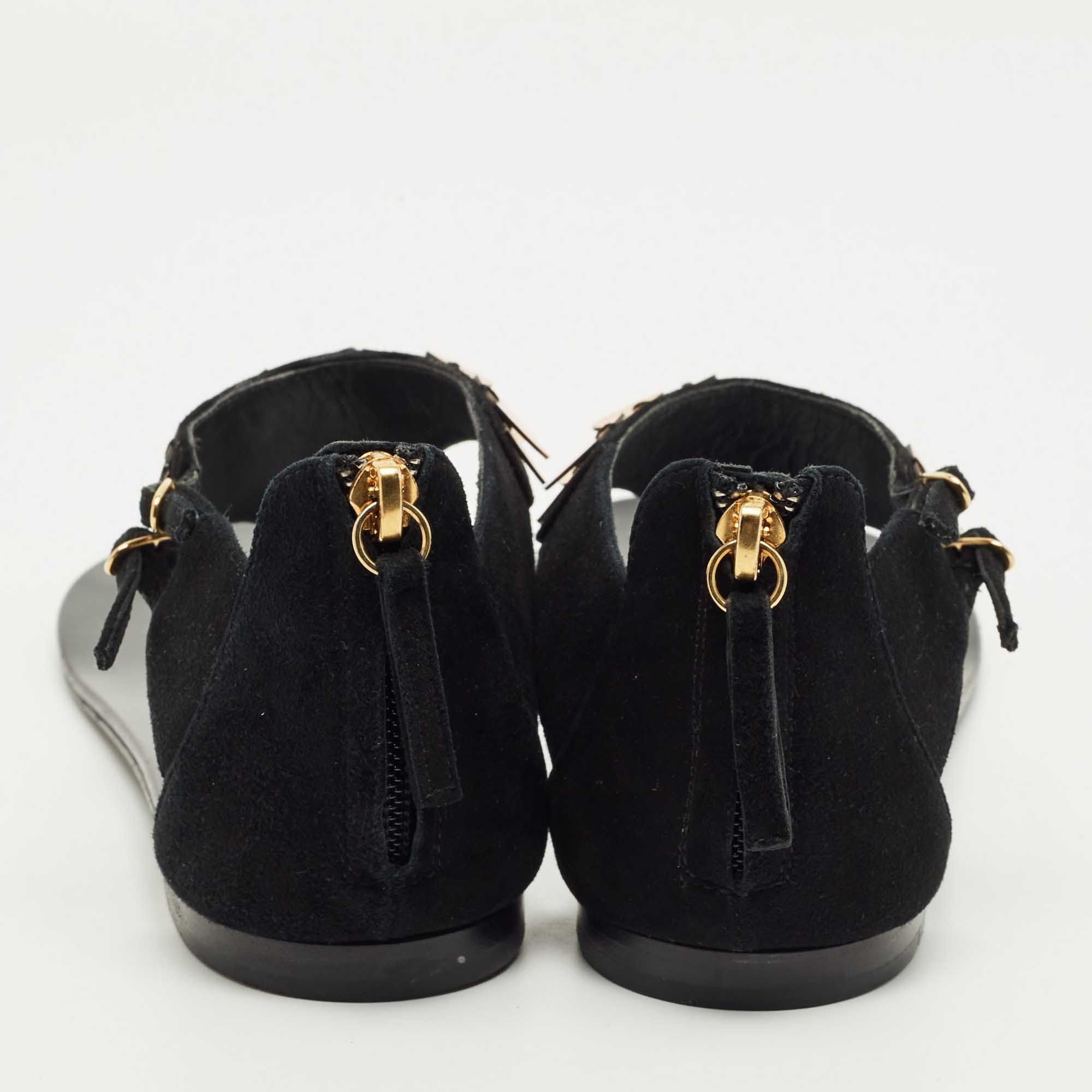 Giuseppe Zanotti Black Suede Crystal Embellished Thong Flats