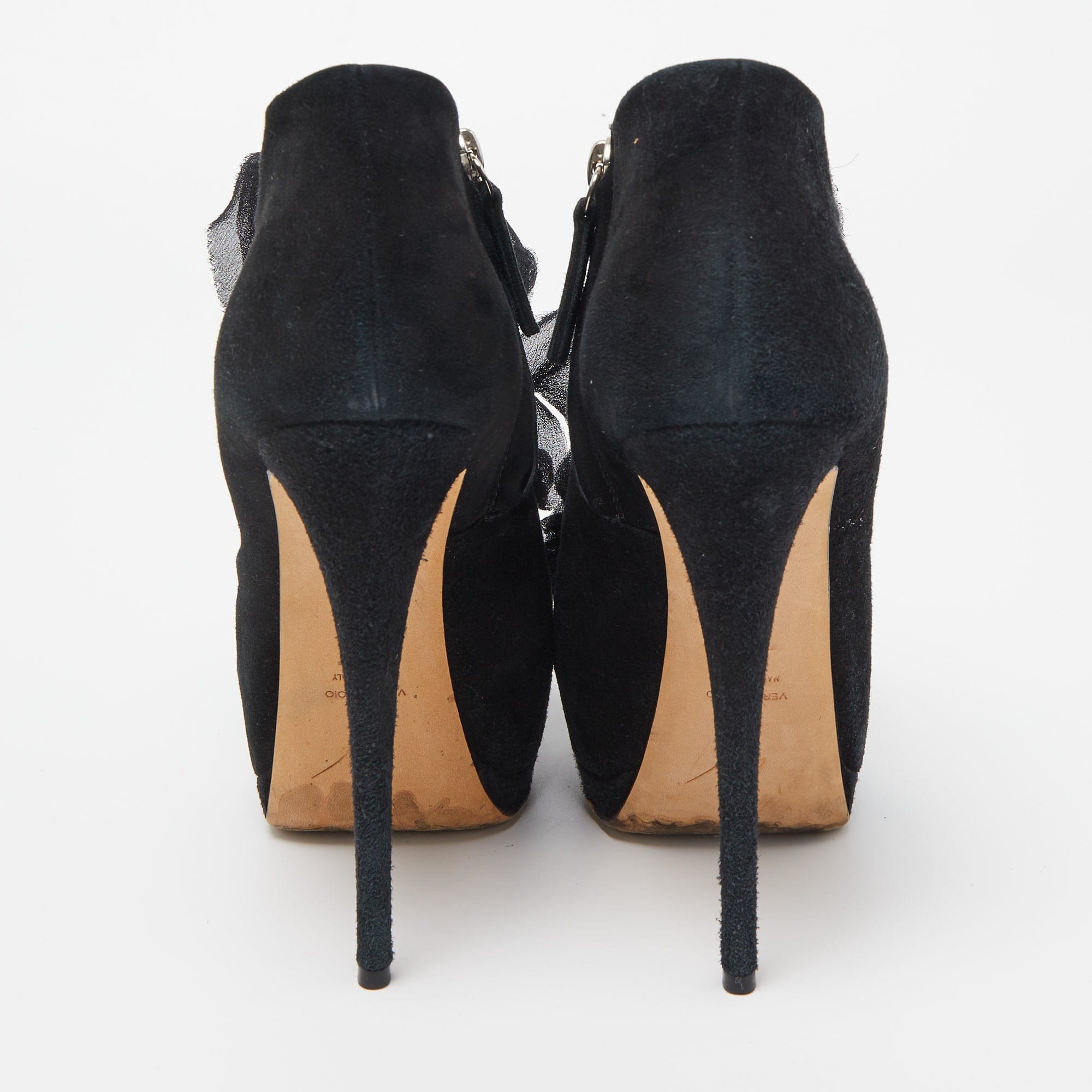 Giuseppe Zanotti Black Suede Frill Peep Toe Ankle Boots