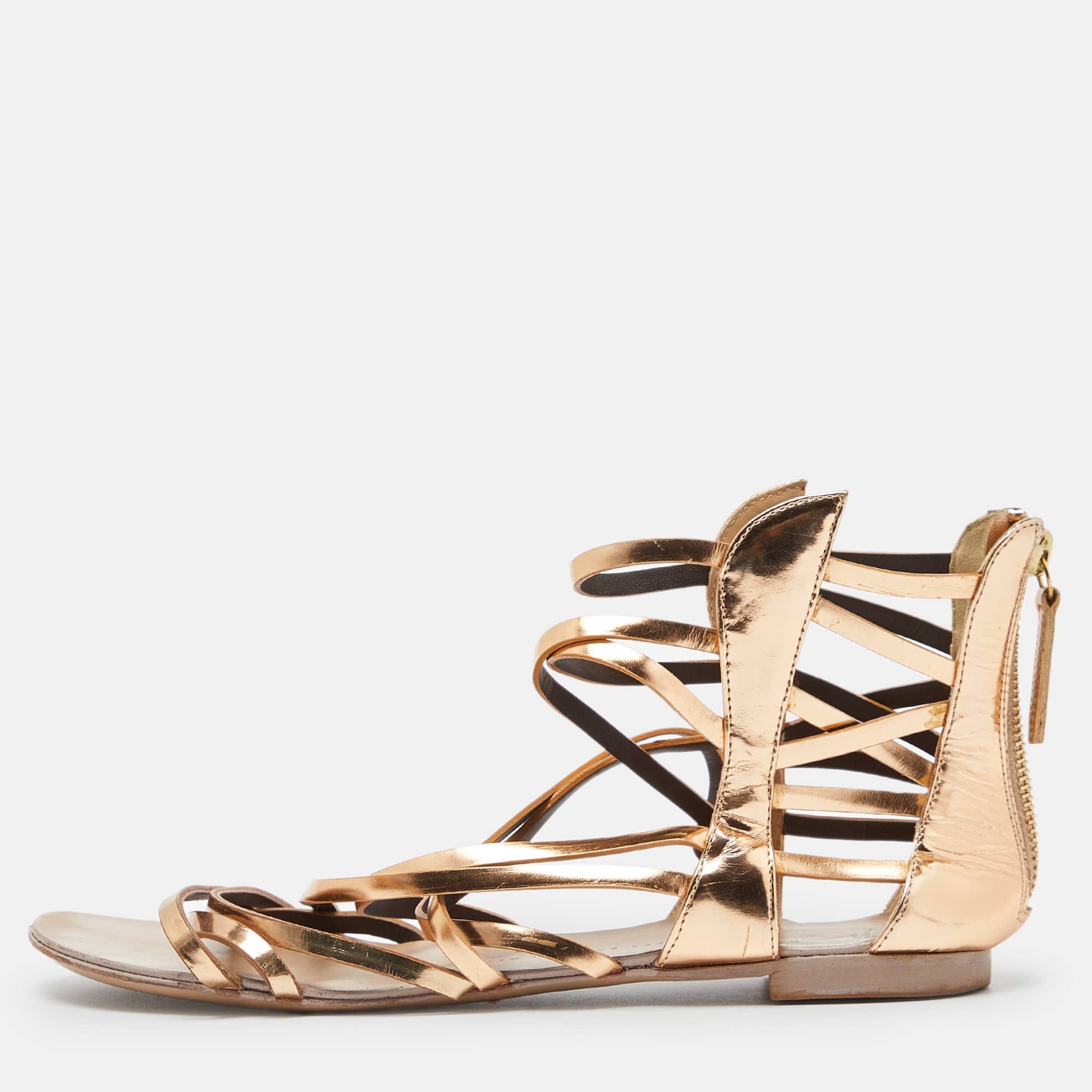 Giuseppe Zanotti Gold Leather Ankle Cuff Flat Sandals