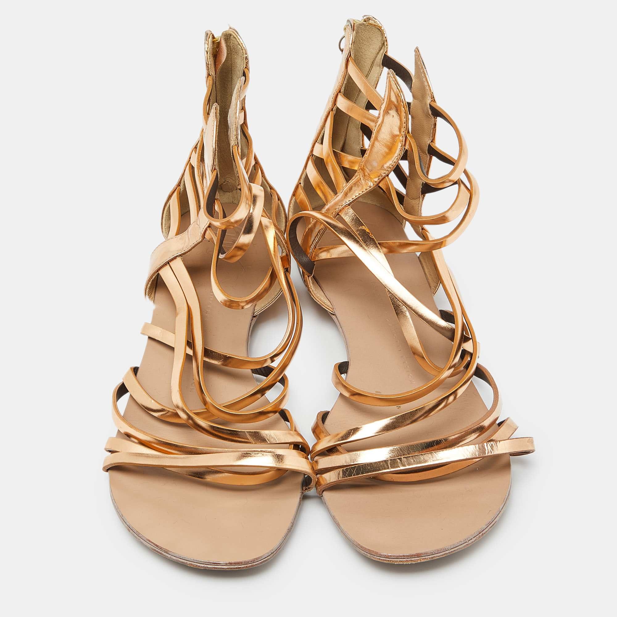Giuseppe Zanotti Gold Leather Ankle Cuff Flat Sandals