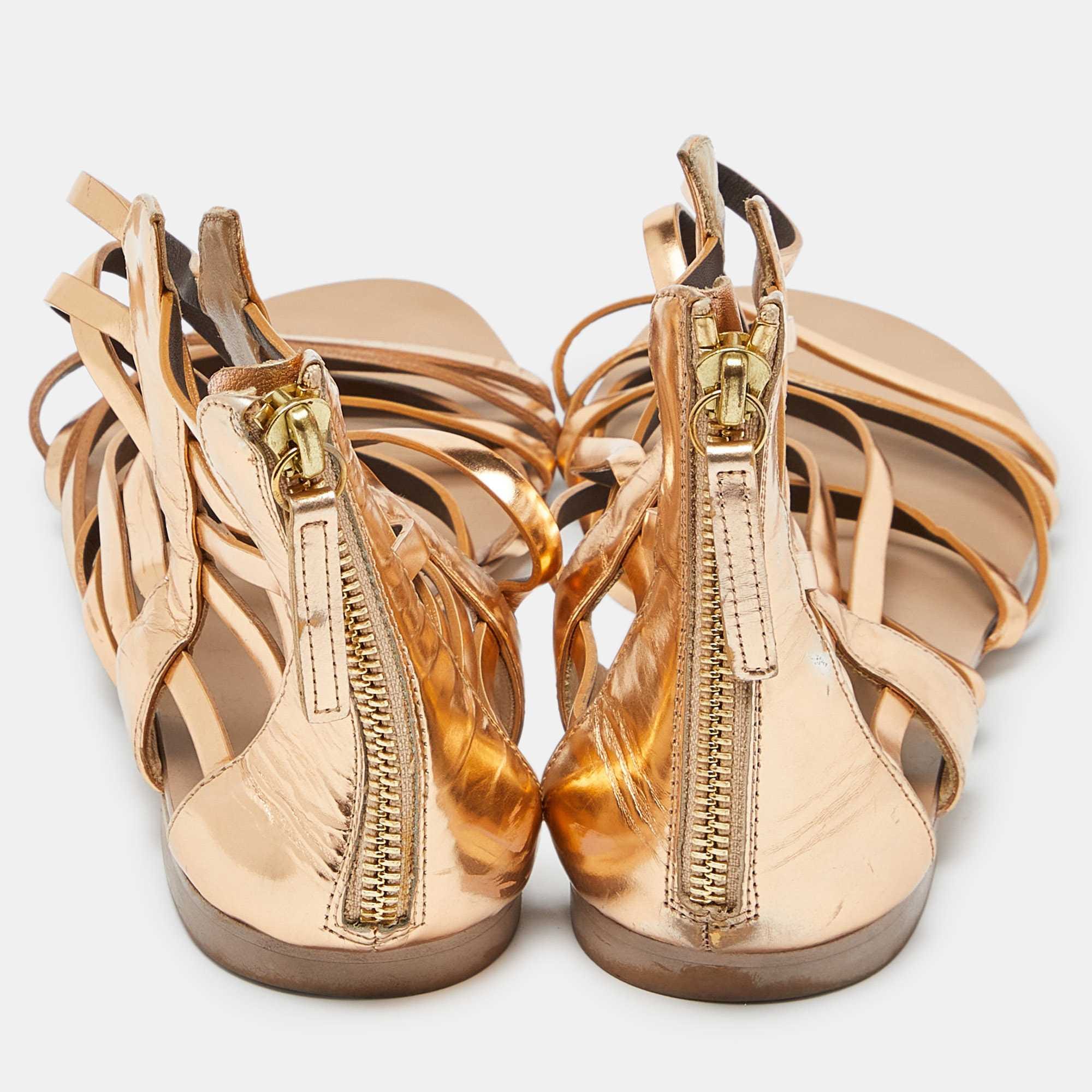 Giuseppe Zanotti Gold Leather Ankle Cuff Flat Sandals