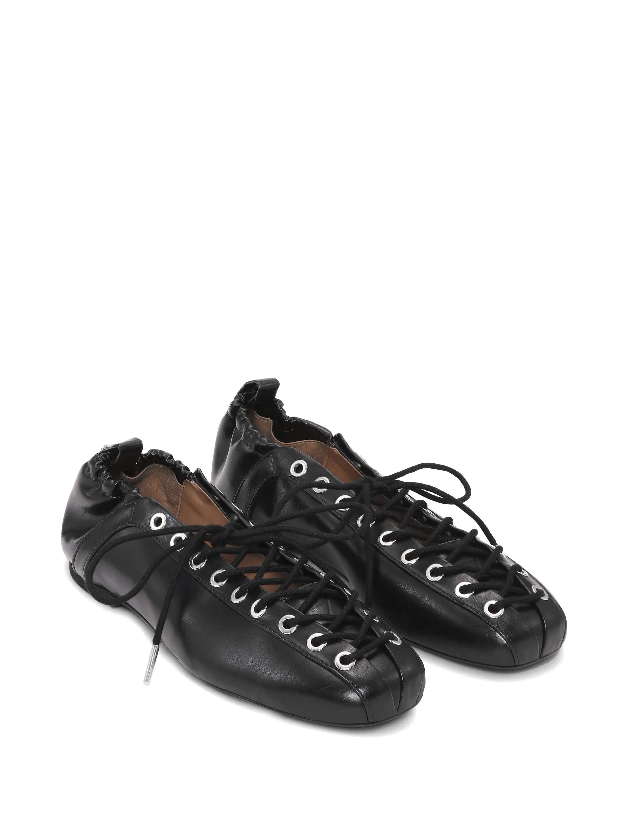 GANNI lace - up ballerinas in black Oleatex
