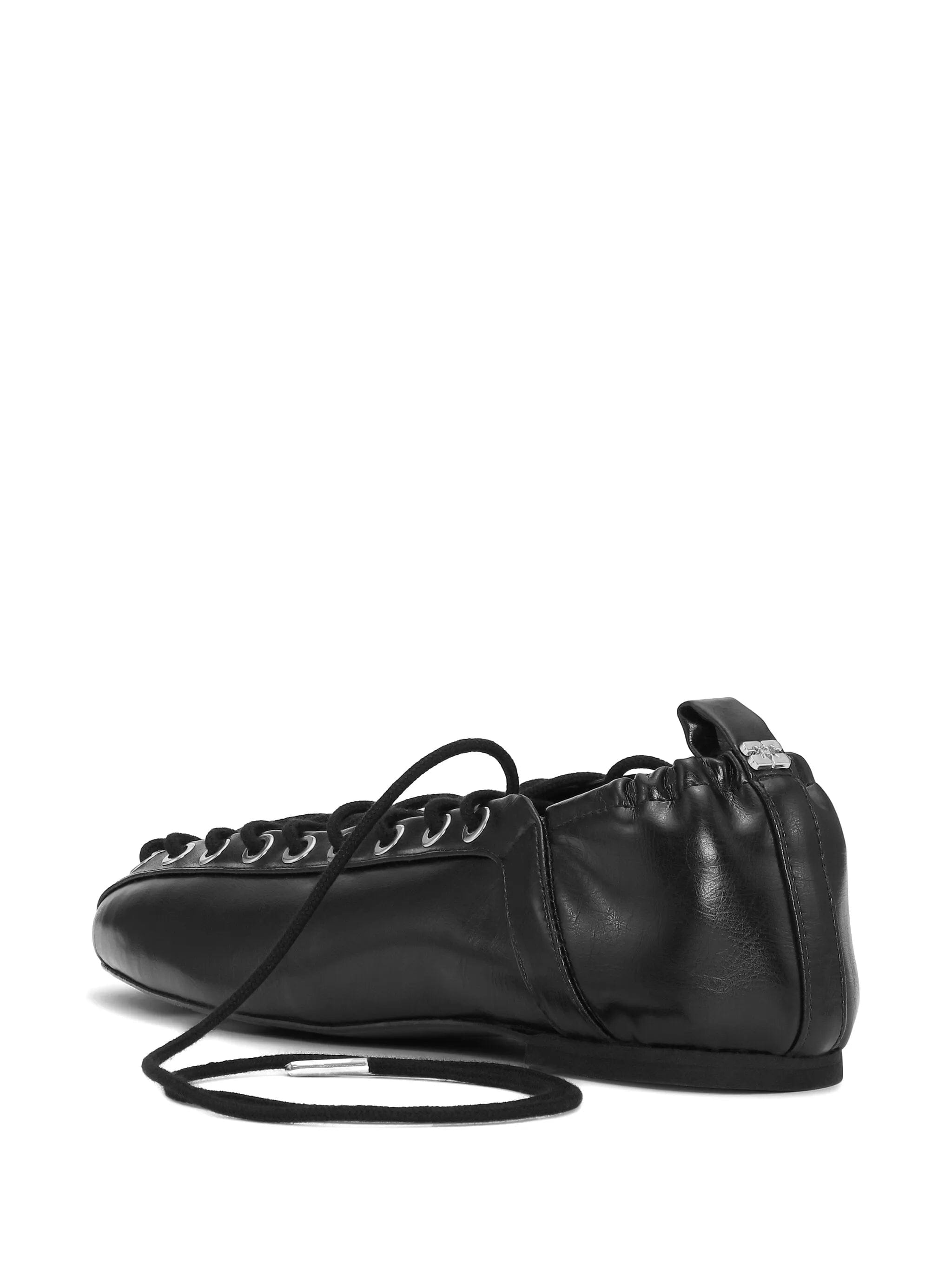 GANNI lace - up ballerinas in black Oleatex