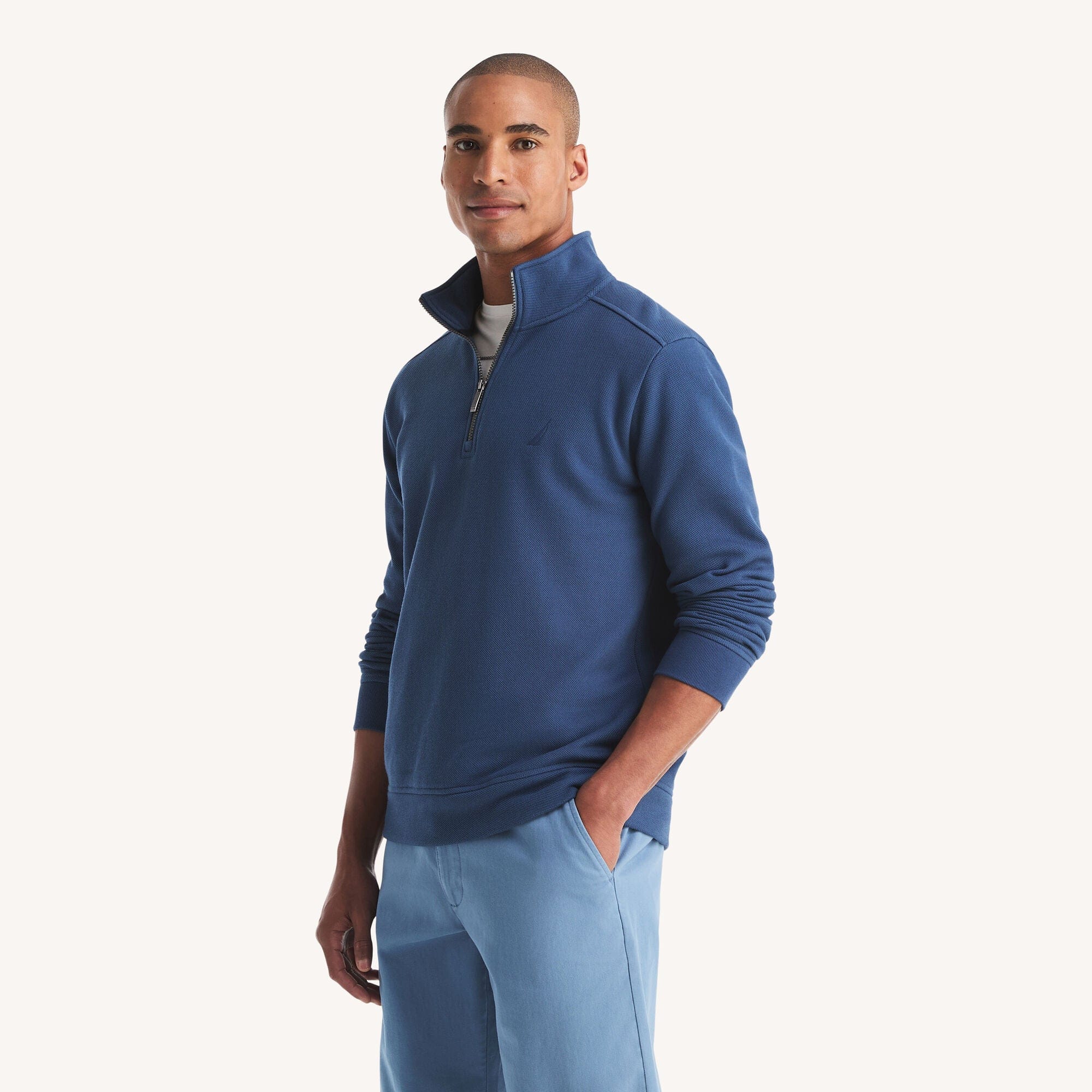Nautica Mens Classic Fit Piqu Fleece Quarter - Zip Sweatshirt