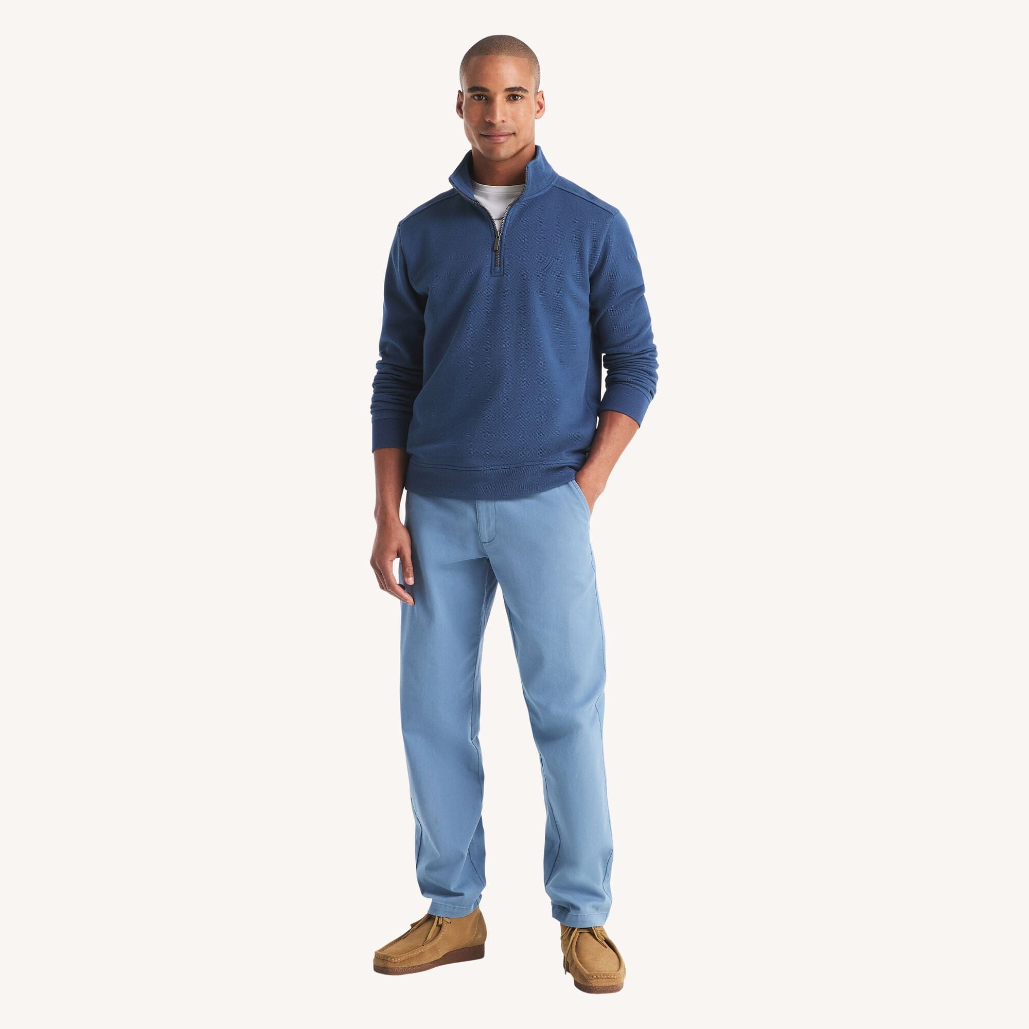 Nautica Mens Classic Fit Piqu Fleece Quarter - Zip Sweatshirt