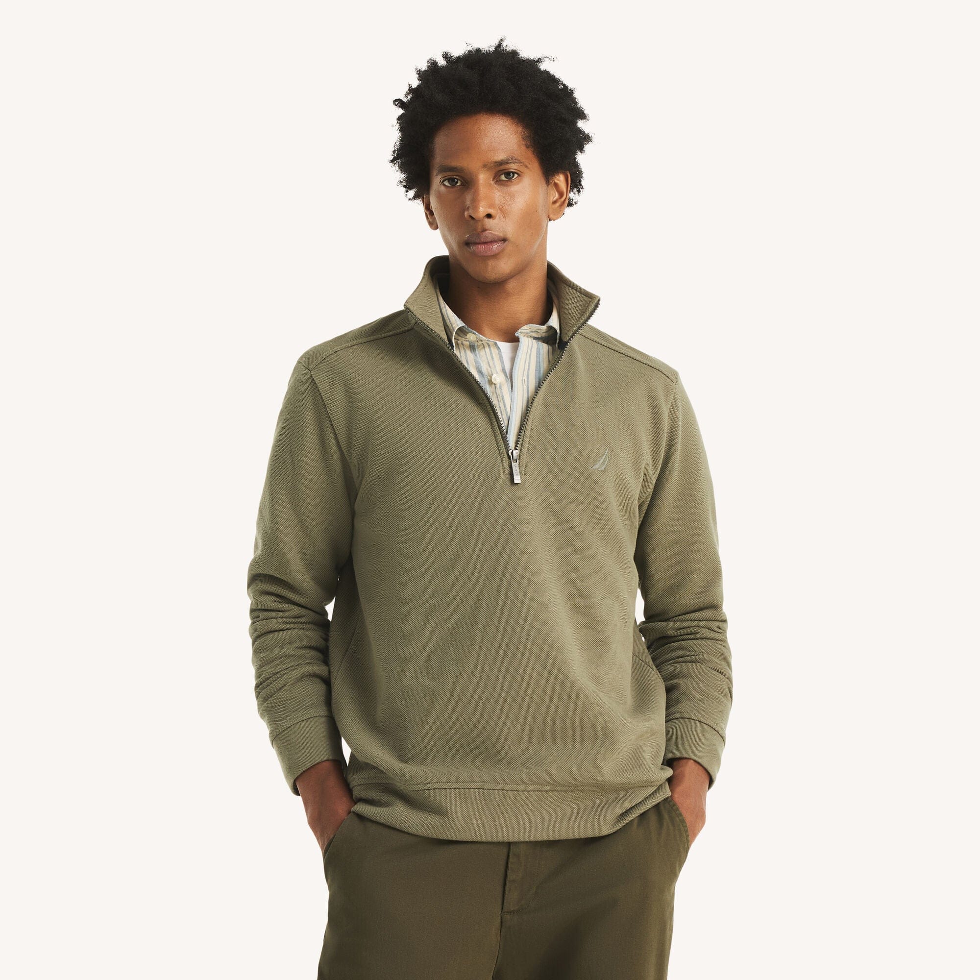 Nautica Mens Classic Fit Piqu Fleece Quarter - Zip Sweatshirt