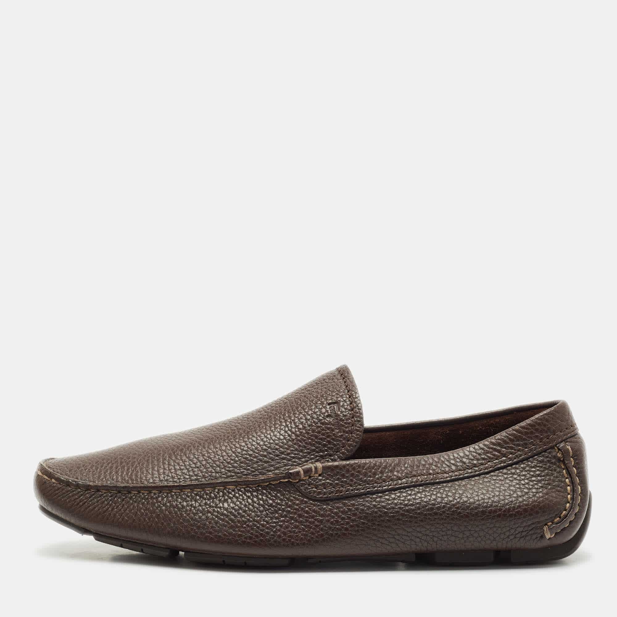 Salvatore Ferragamo Brown Leather Slip On Loafers