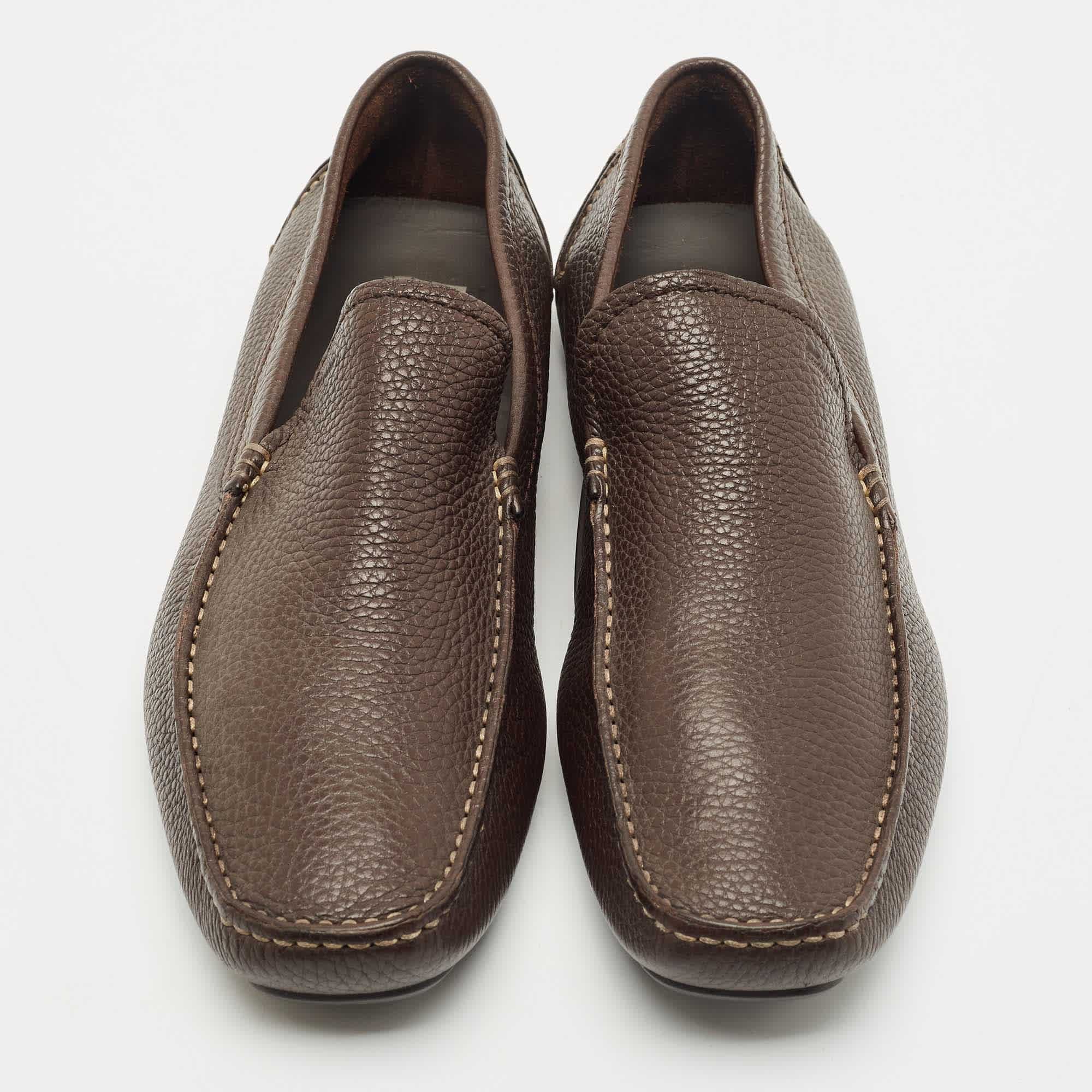 Salvatore Ferragamo Brown Leather Slip On Loafers