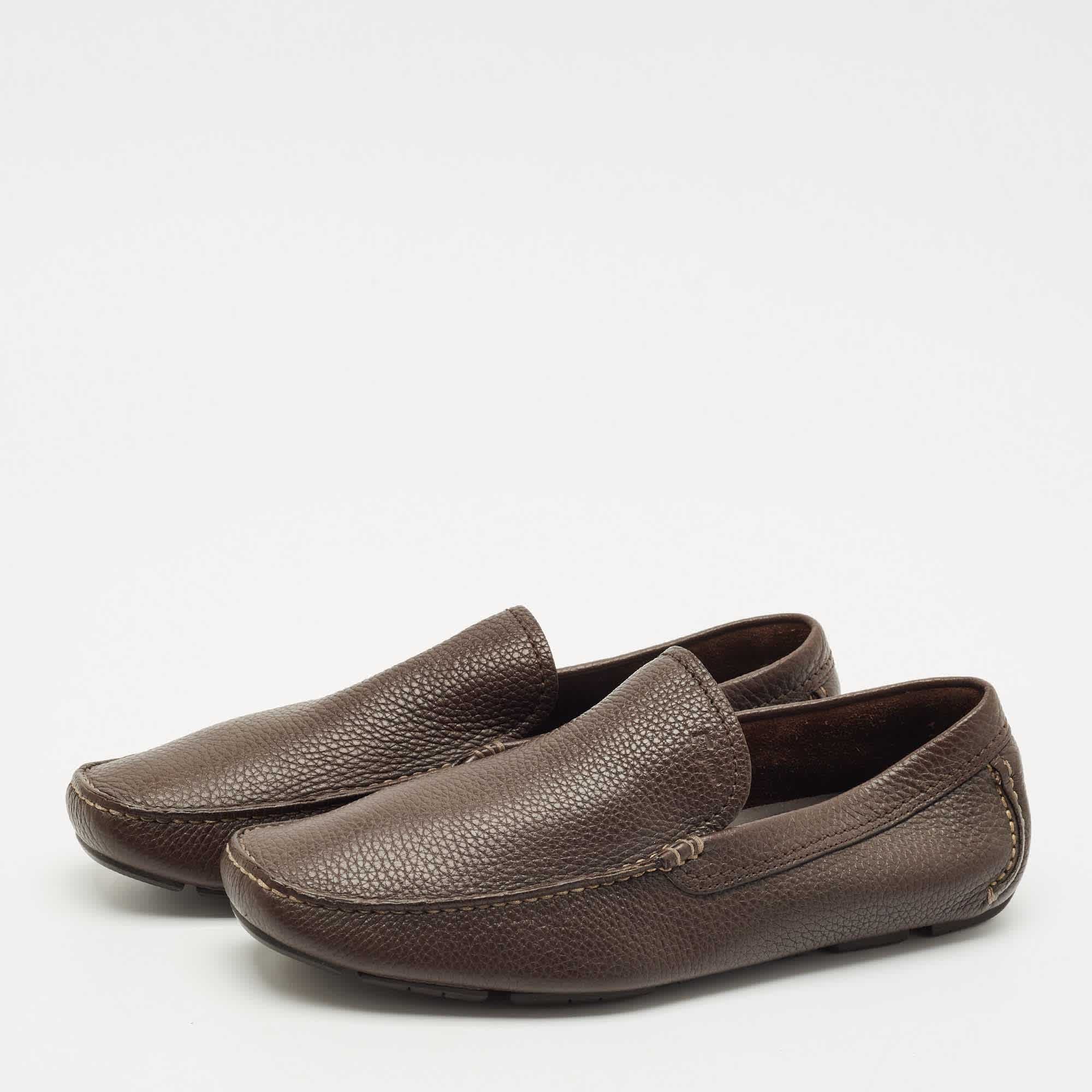 Salvatore Ferragamo Brown Leather Slip On Loafers