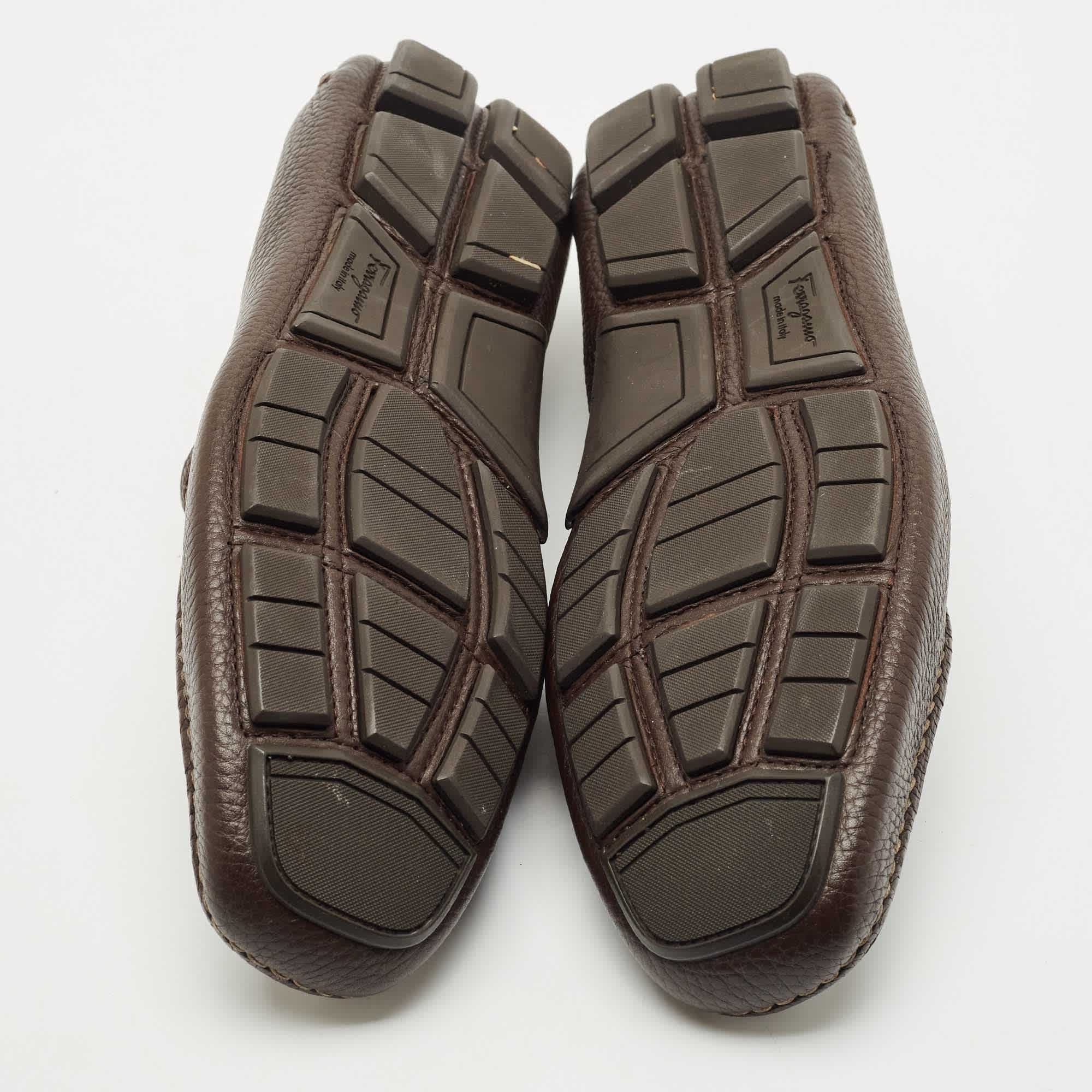 Salvatore Ferragamo Brown Leather Slip On Loafers