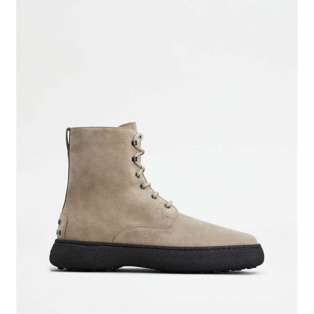 Tod's Tods W. G. Lace - Up Ankle Boots In Suede Beige Mens