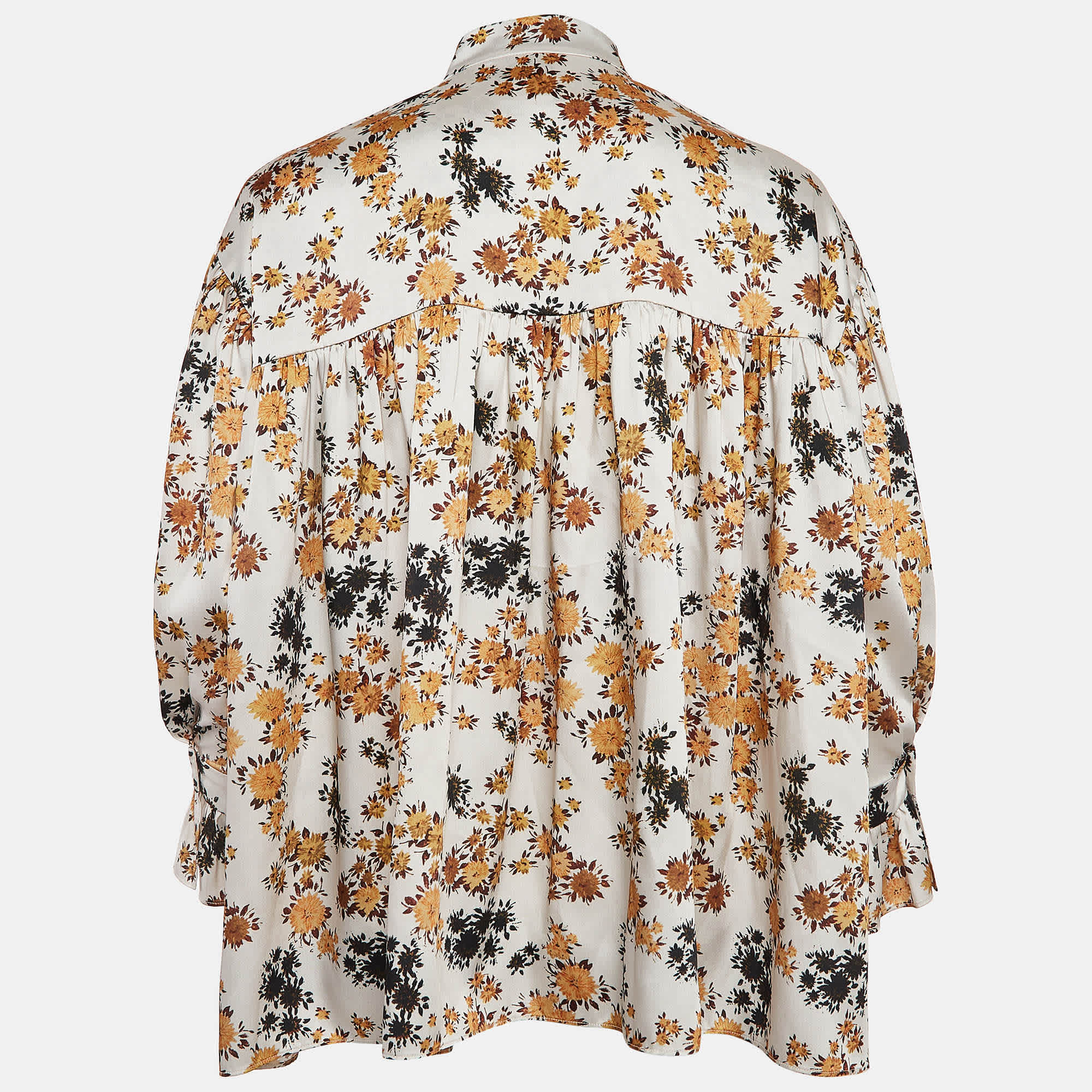 Victoria Beckham Victoria Victoria Beckham Off - White Floral Print Satin Ruffled Top