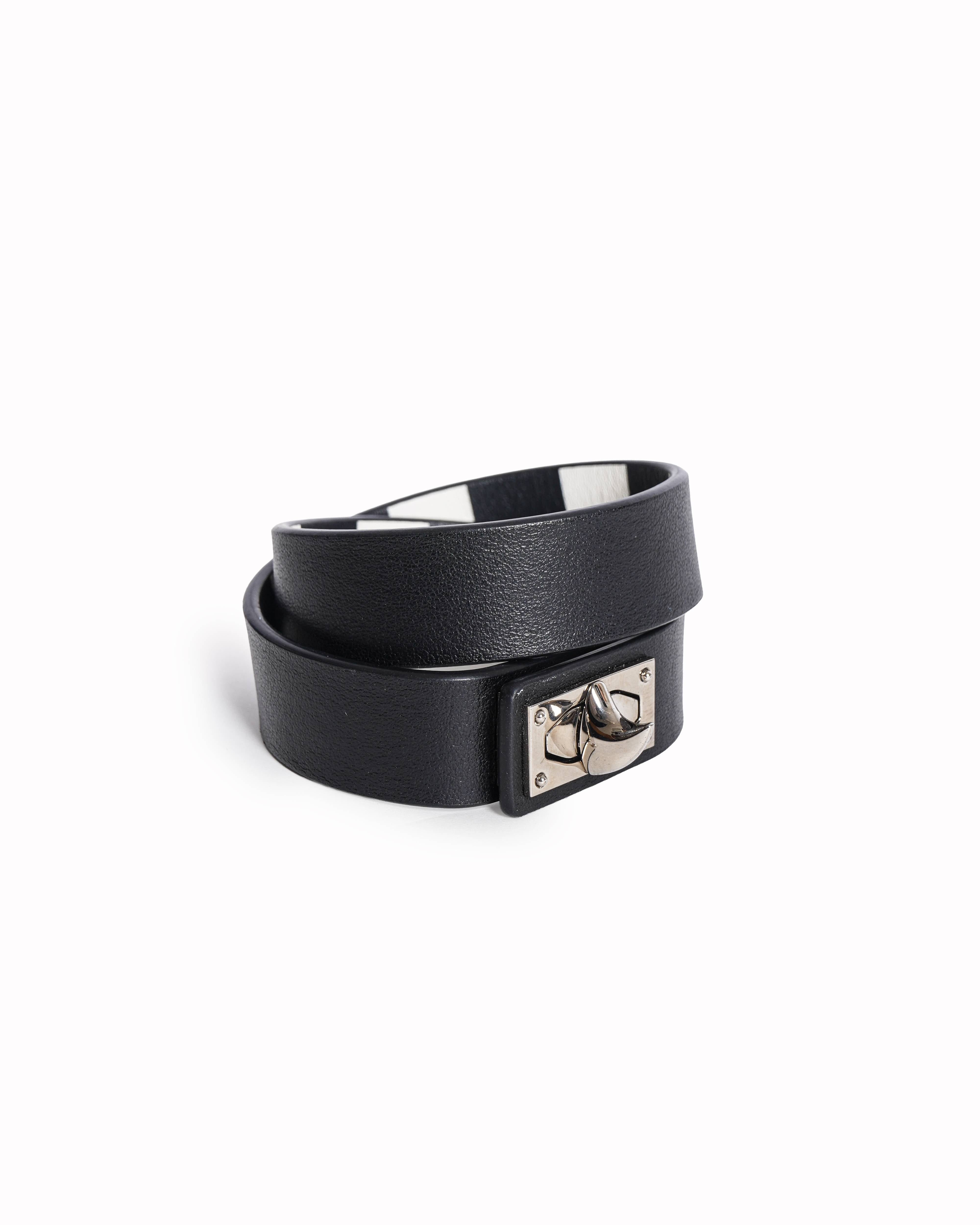 Givenchy Two Row Shark Lock Double Wrap Leather Bracelet