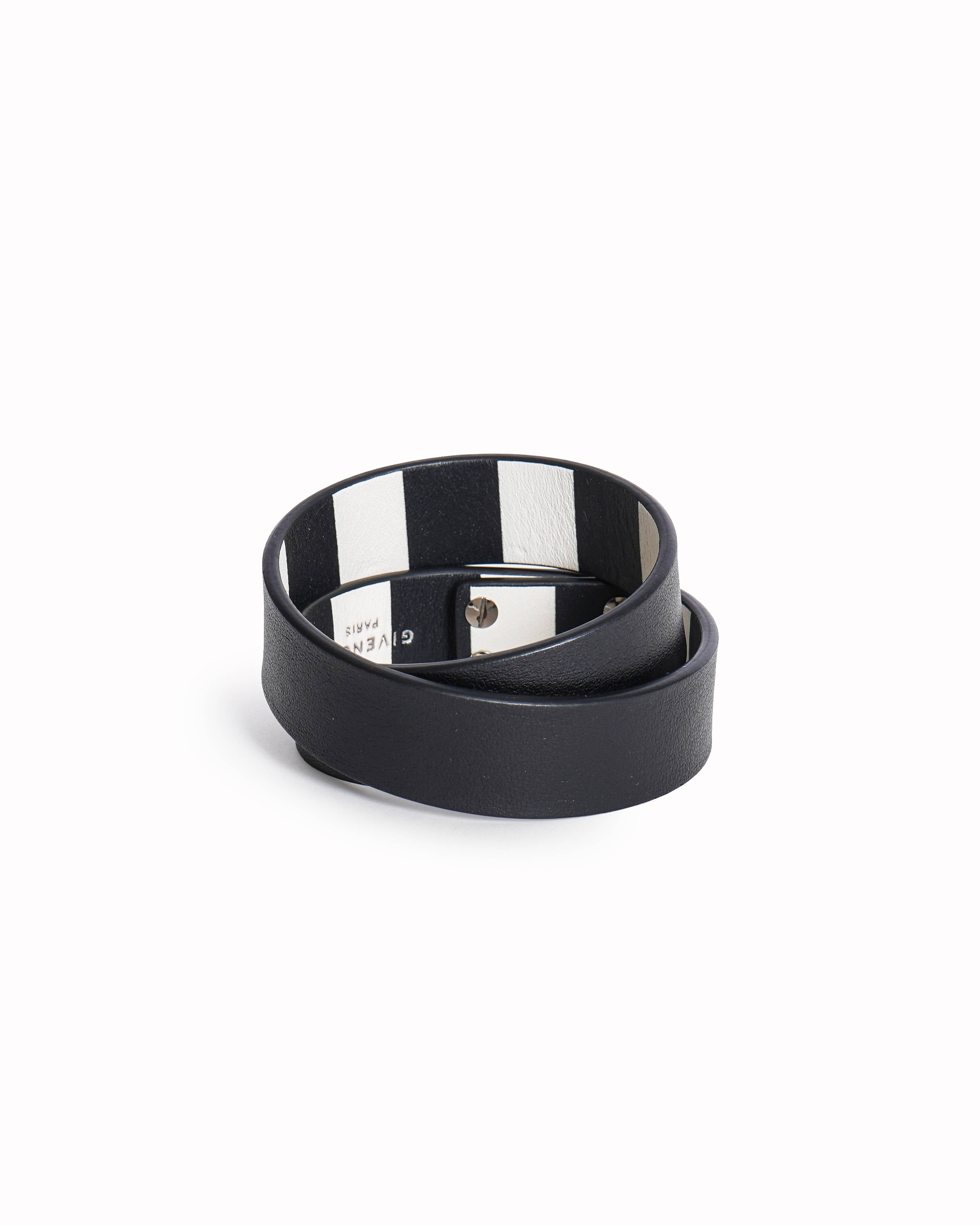 Givenchy Two Row Shark Lock Double Wrap Leather Bracelet